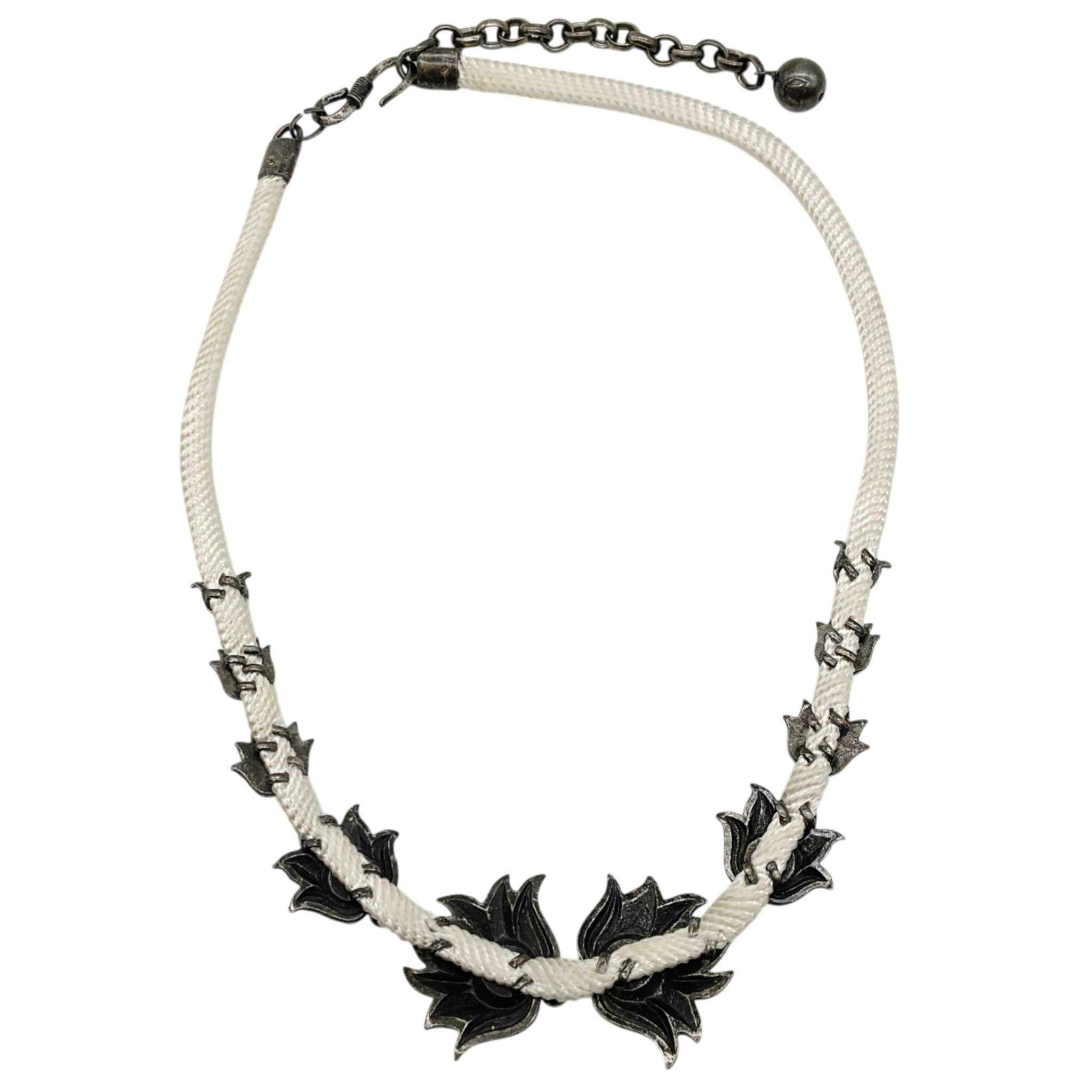 Lanvin White Cord Necklace with Crystal Embellishments