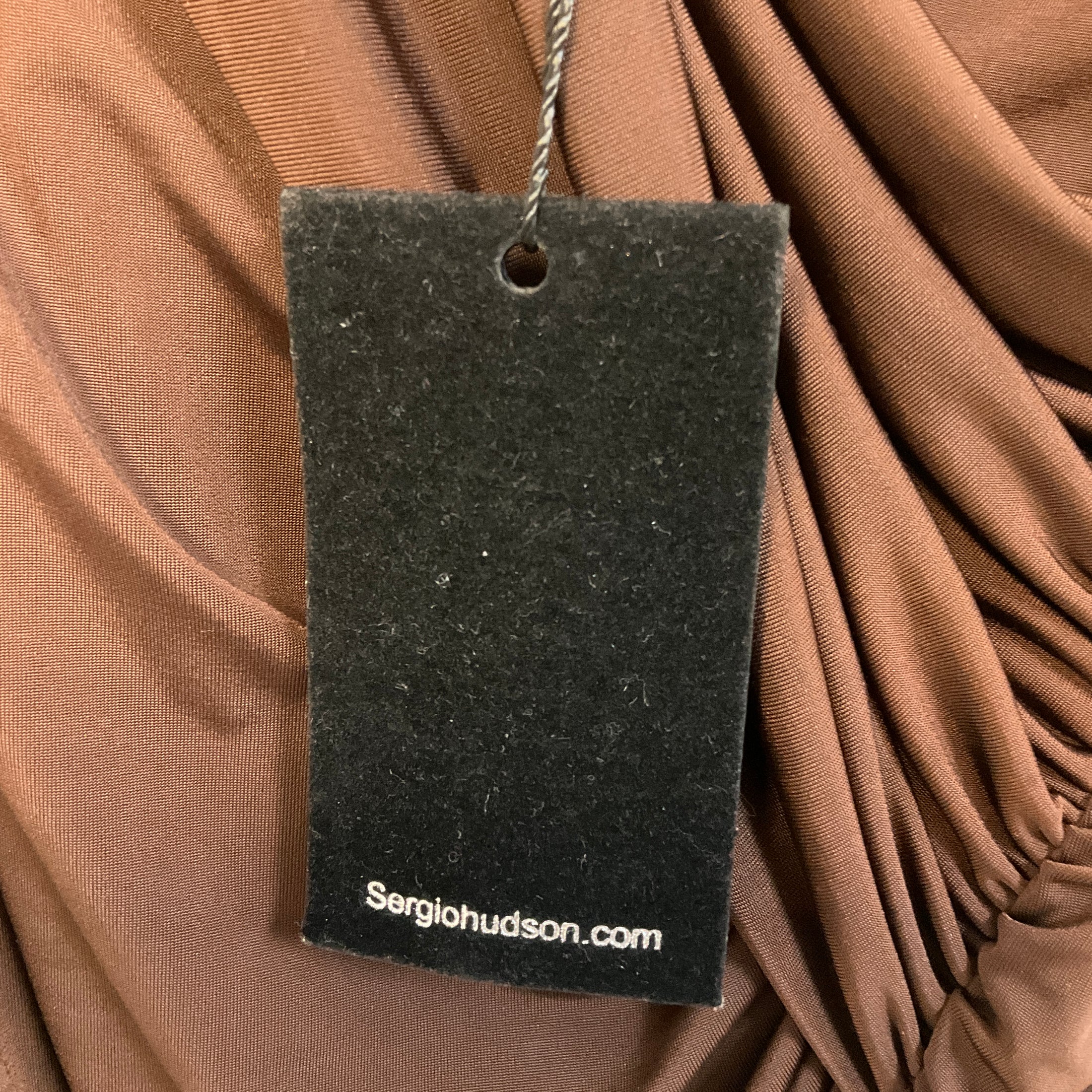 Sergio Hudson Chocolate Off Shoulder Layered Ruched Dress