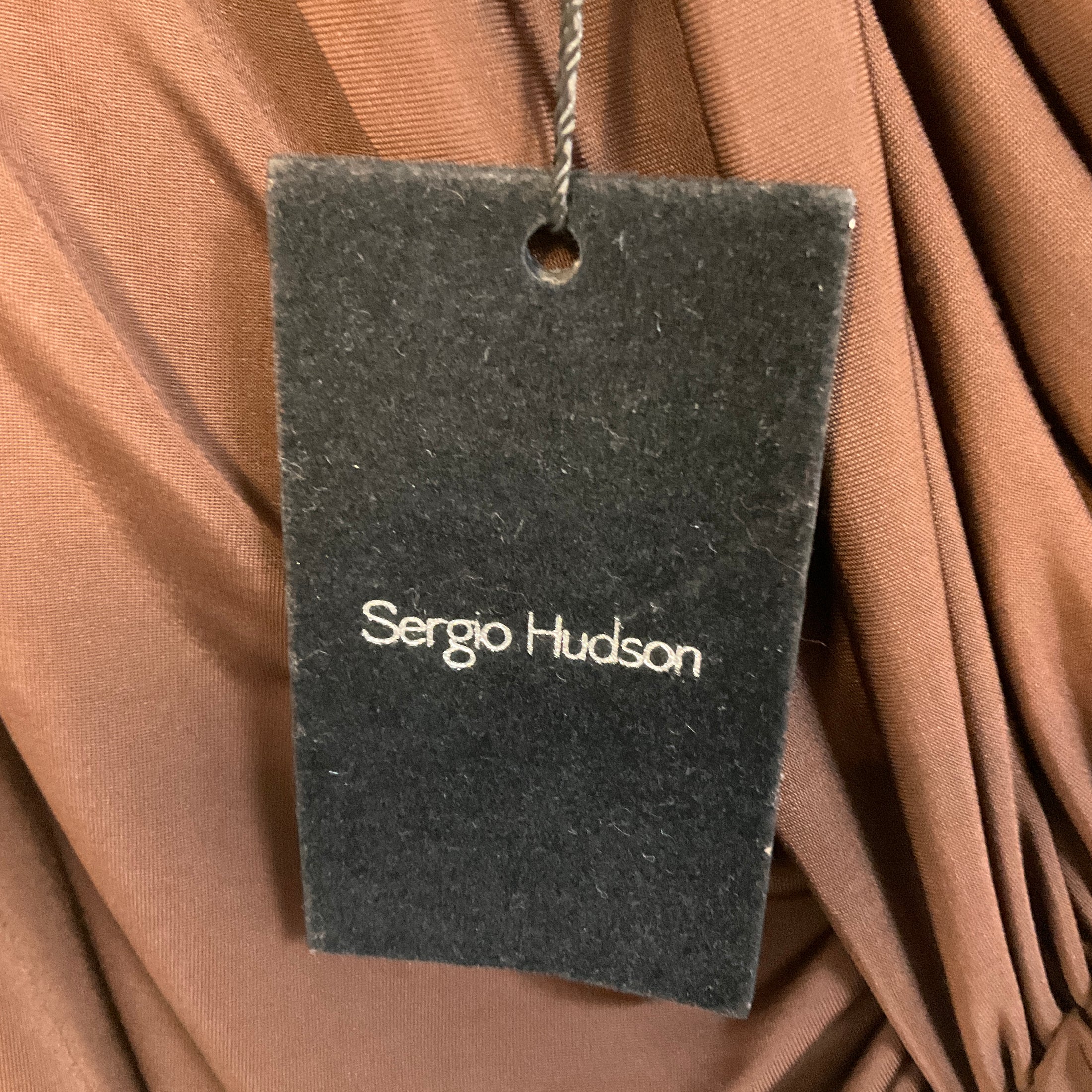 Sergio Hudson Chocolate Off Shoulder Layered Ruched Dress