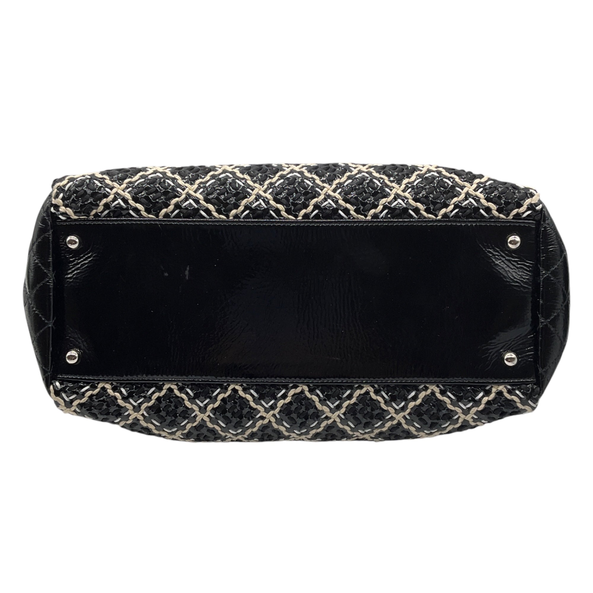 Chanel Black / Beige / White Woven Patent Leather Chain Strap Handbag