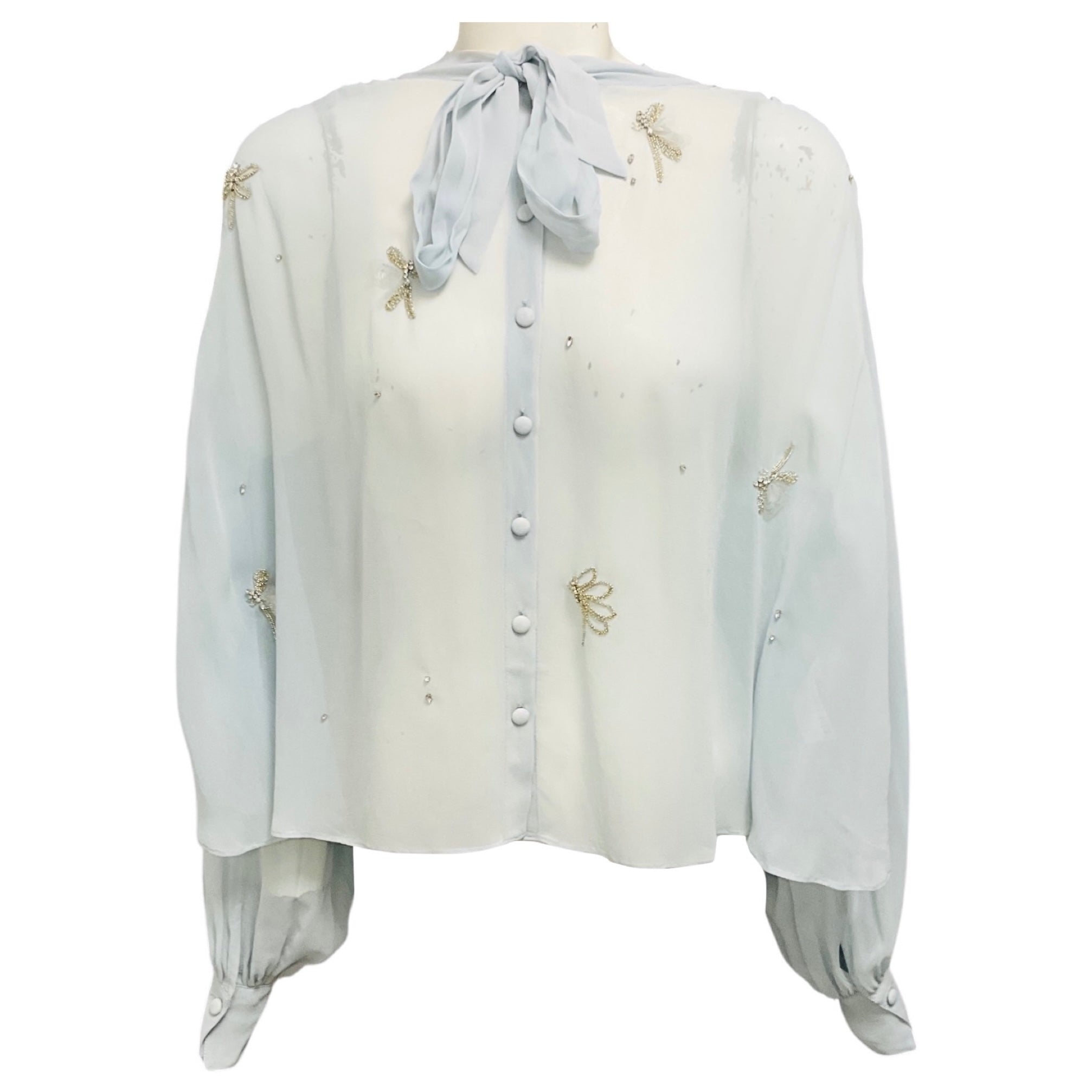 forte_forte Light Blue Nebbiolina Carousel des Sylphes Embroidery Bow Tie Shirt