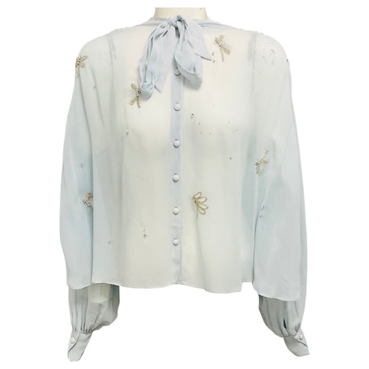 forte_forte Light Blue Nebbiolina Carousel des Sylphes Embroidery Bow Tie Shirt
