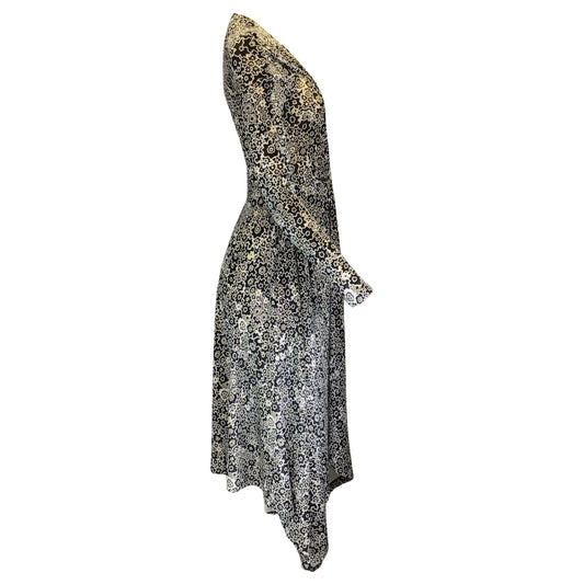 Rosetta Getty Black / Ivory Printed Long Sleeved Velvet Midi Dress