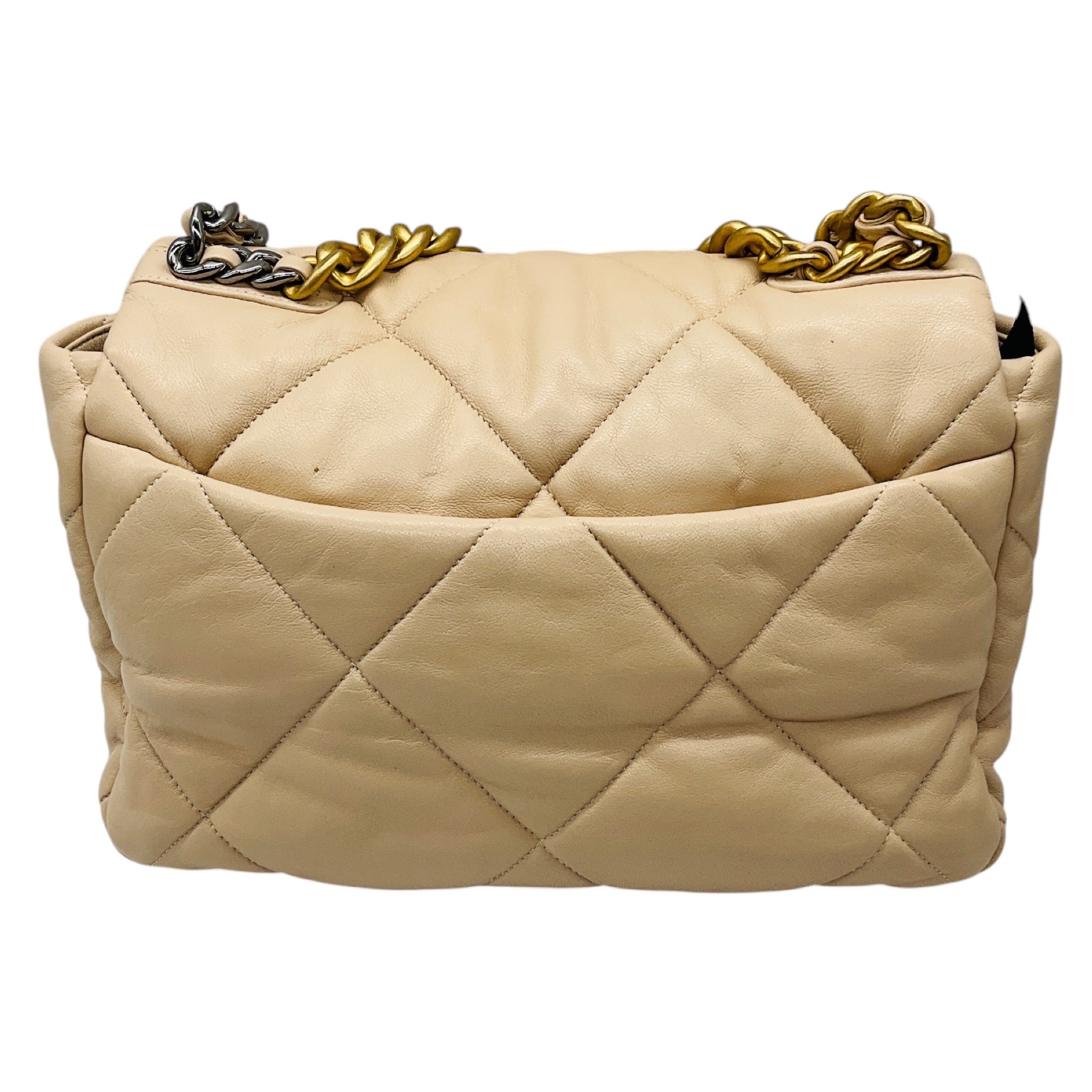 Chanel Beige 2020 Quilted Lambskin Leather Medium Chanel 19 Flap Shoulder Bag with Mixed Metal Hardware