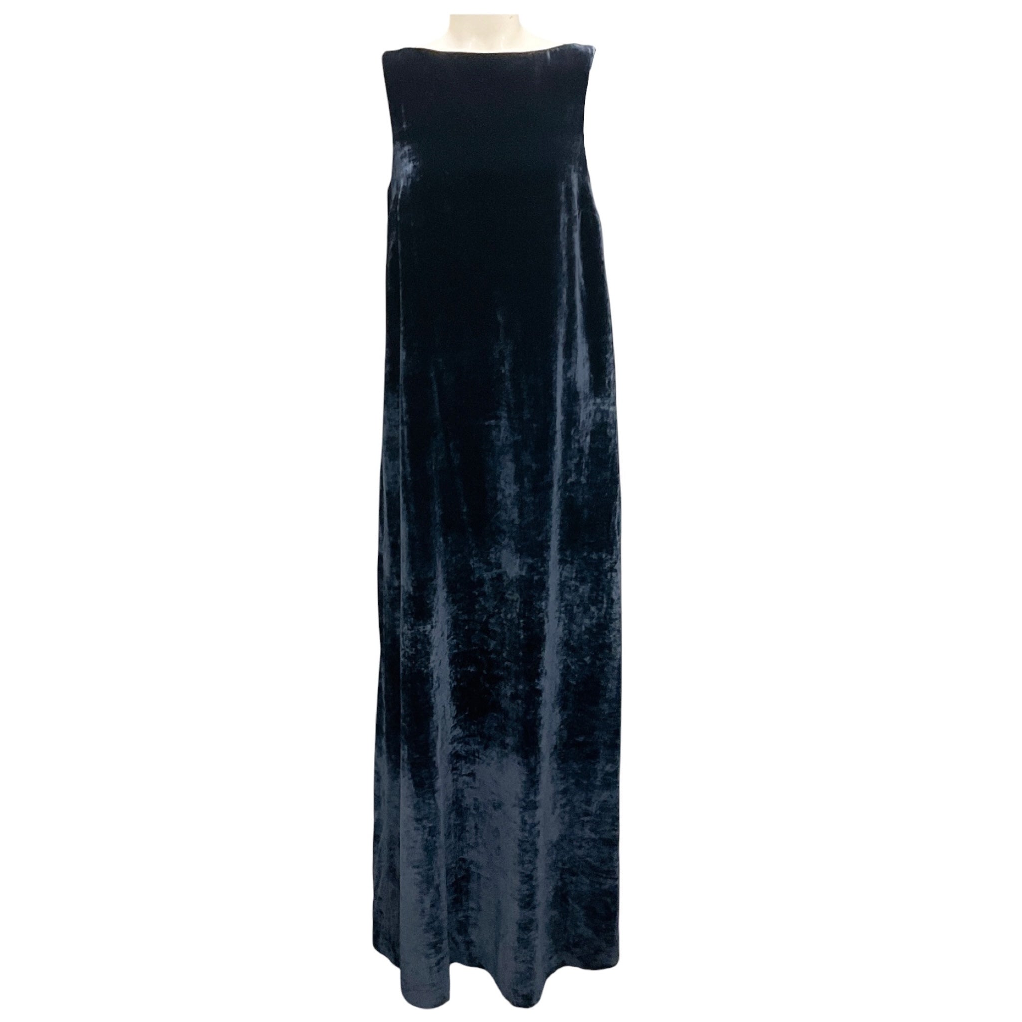 Peserico Navy Monili Bead Embellished Velvet Maxi Dress