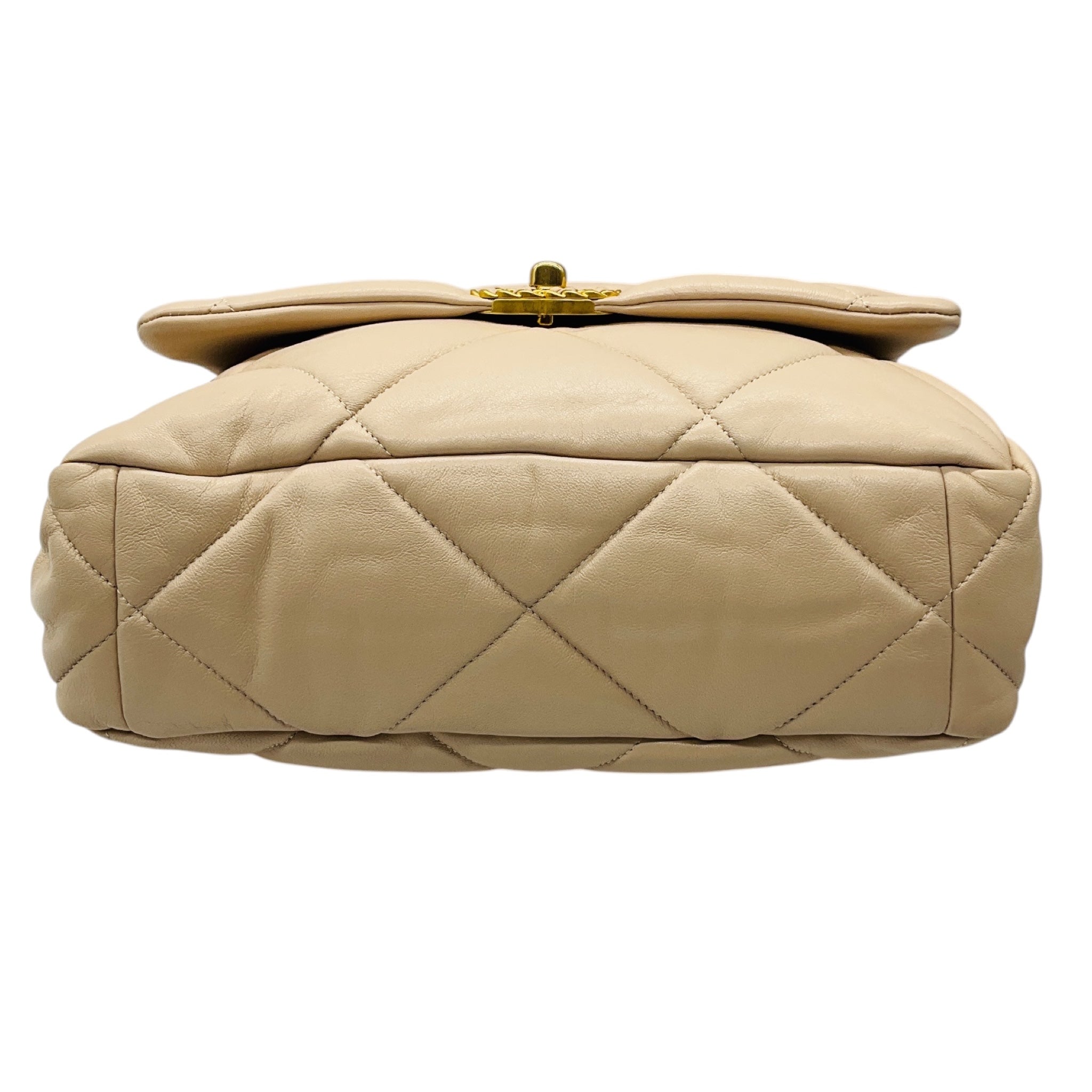 Chanel Beige 2020 Quilted Lambskin Leather Medium Chanel 19 Flap Shoulder Bag with Mixed Metal Hardware