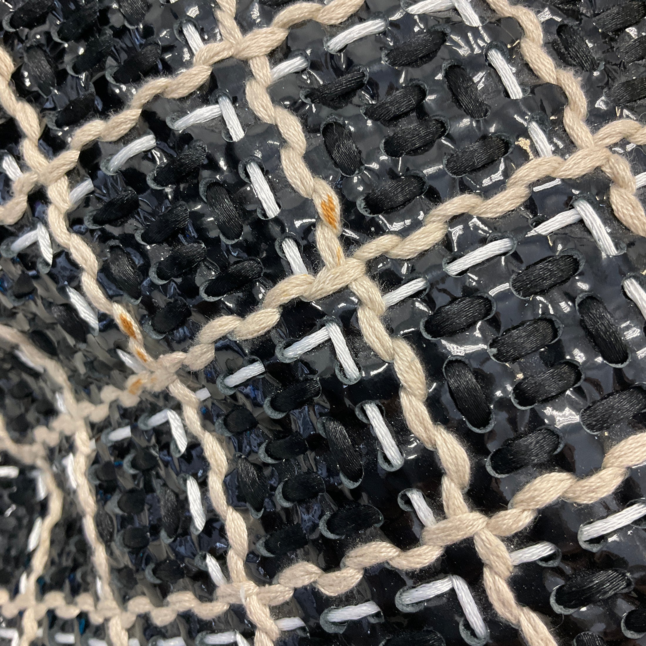 Chanel Black / Beige / White Woven Patent Leather Chain Strap Handbag