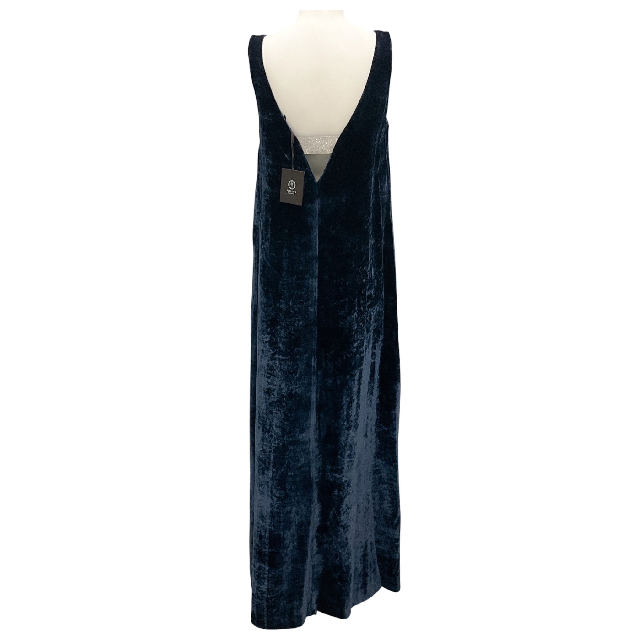 Peserico Navy Monili Bead Embellished Velvet Maxi Dress