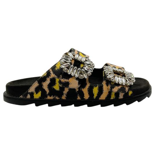 Roger Vivier Black / Brown Animal Print Double Rhinestone Buckle Sandals