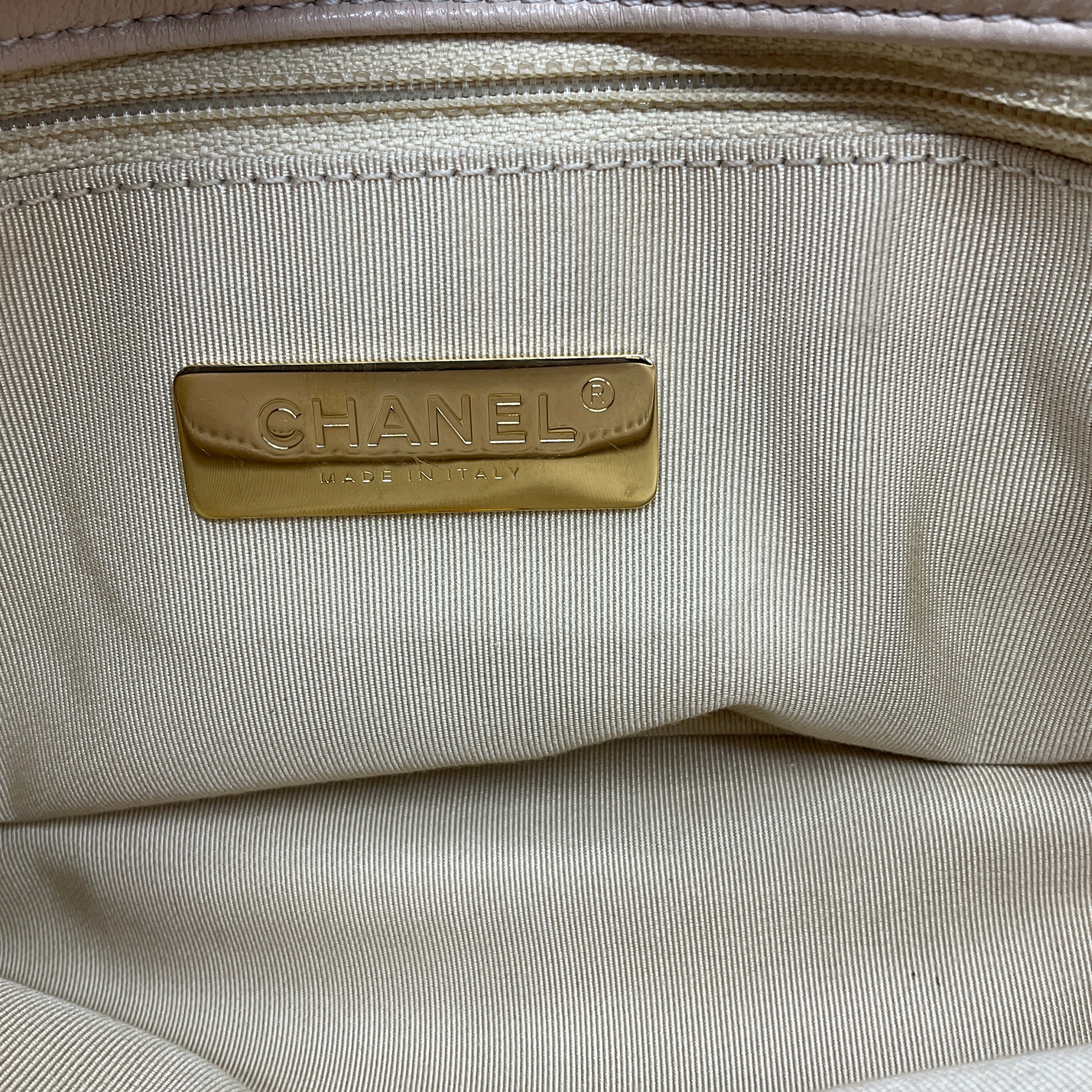 Chanel Beige 2020 Quilted Lambskin Leather Medium Chanel 19 Flap Shoulder Bag with Mixed Metal Hardware