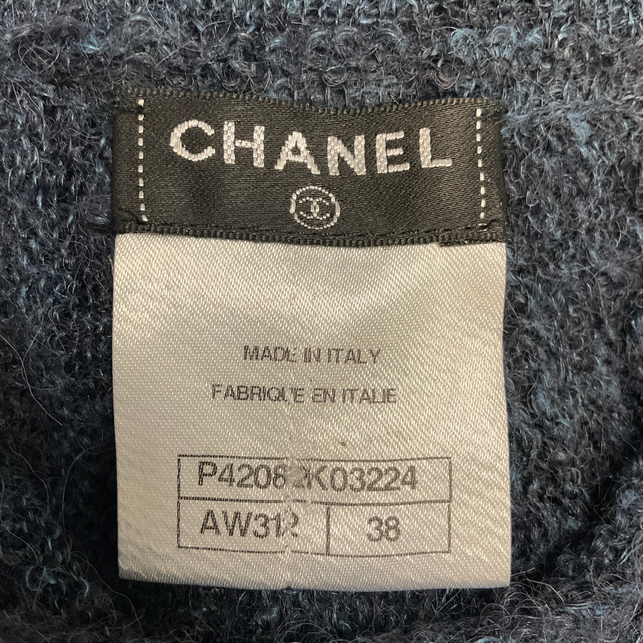 Chanel Navy Blue Short Sleeved Alpaca and Linen Knit Dress with CC Logo Plate