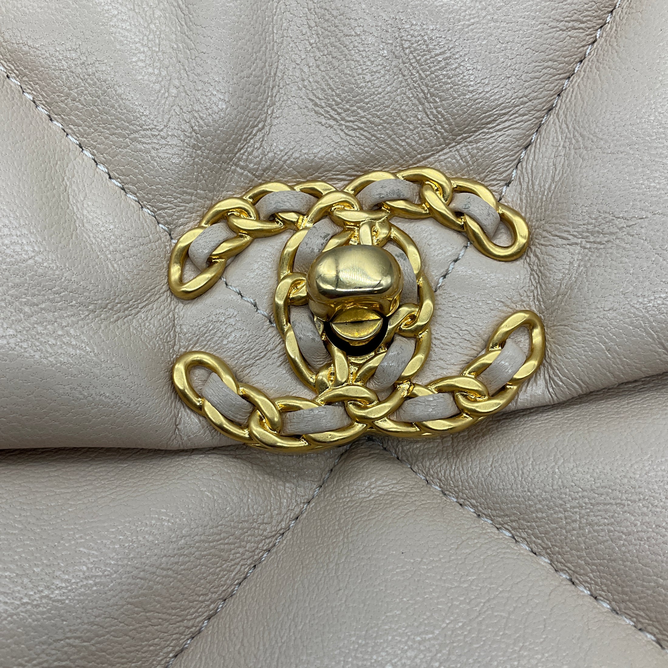 Chanel Beige 2020 Quilted Lambskin Leather Medium Chanel 19 Flap Shoulder Bag with Mixed Metal Hardware