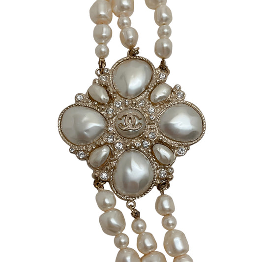 Chanel 2012 Three Strand Pearl and Crystal Necklace