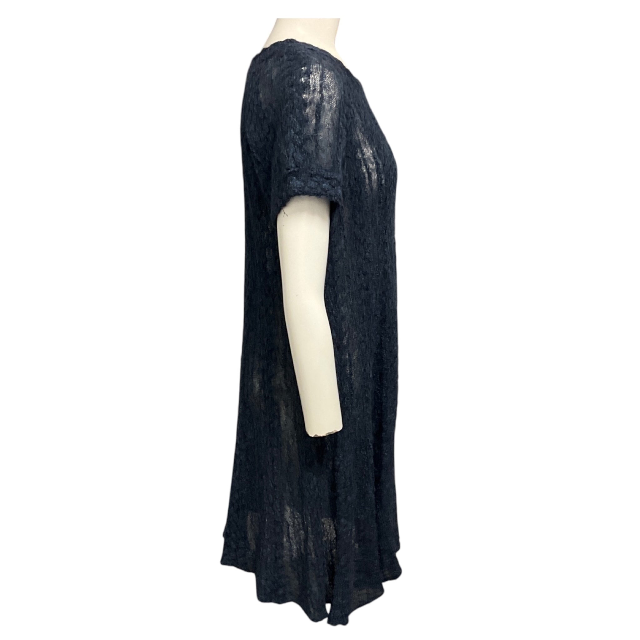 Chanel Navy Blue Short Sleeved Alpaca and Linen Knit Dress with CC Logo Plate