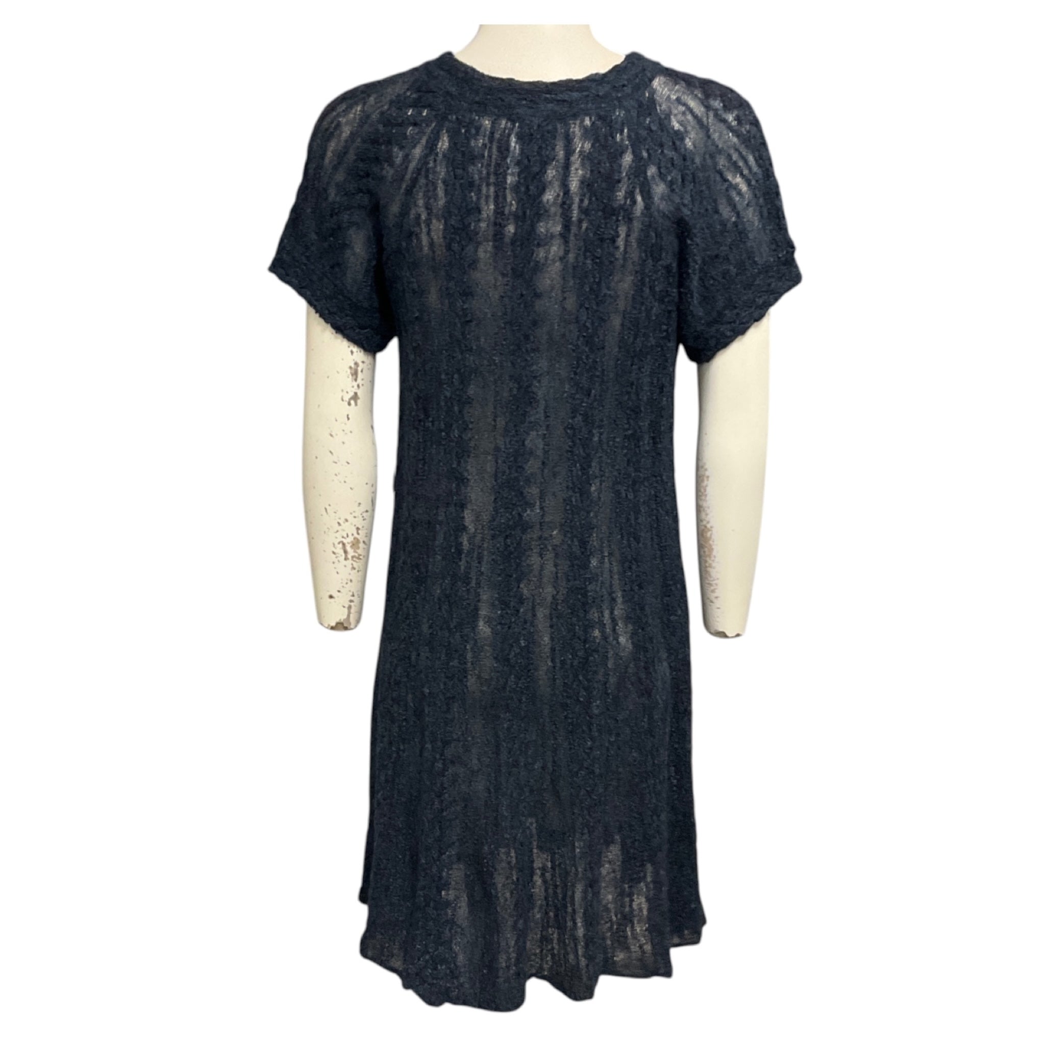 Chanel Navy Blue Short Sleeved Alpaca and Linen Knit Dress with CC Logo Plate