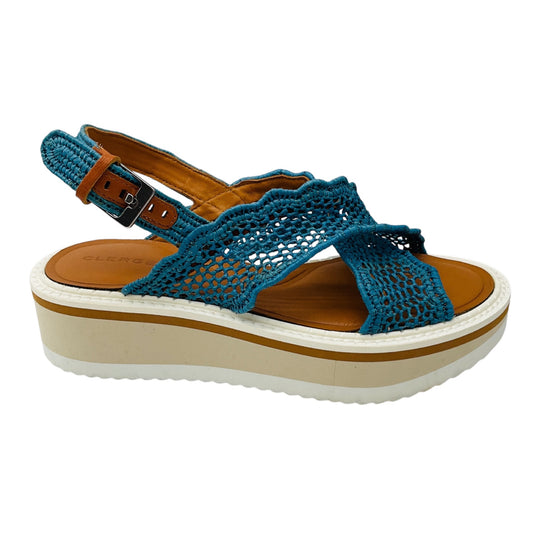 Robert Clergerie Teal Crochet Knit Cross Strap Sandals