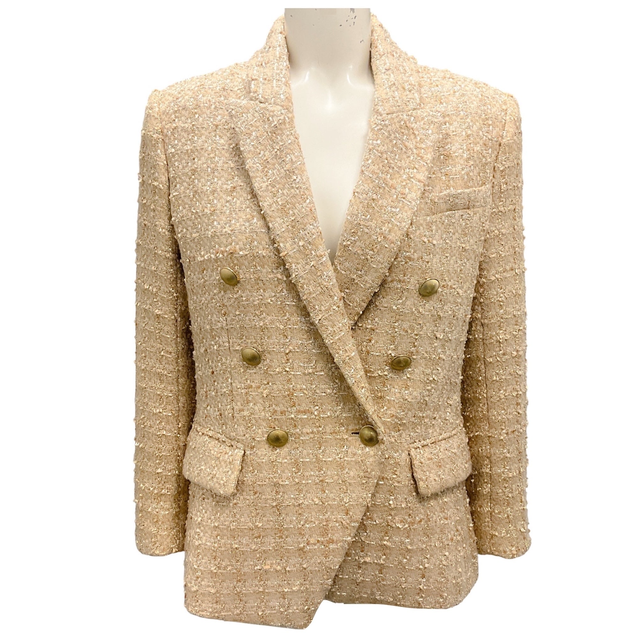 L'Agence Gold / Ivory Kenzie Double Breasted Tweed Blazer