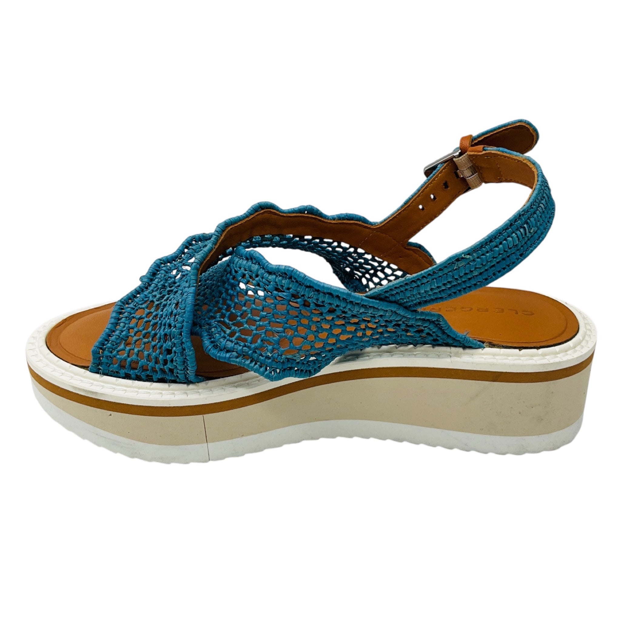 Robert Clergerie Teal Crochet Knit Cross Strap Sandals