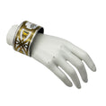 Load image into Gallery viewer, Hermes White / Gold / Black Grand Apparat Print Enamel Extra Wide Bangle Bracelet
