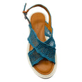 Load image into Gallery viewer, Robert Clergerie Teal Crochet Knit Cross Strap Sandals
