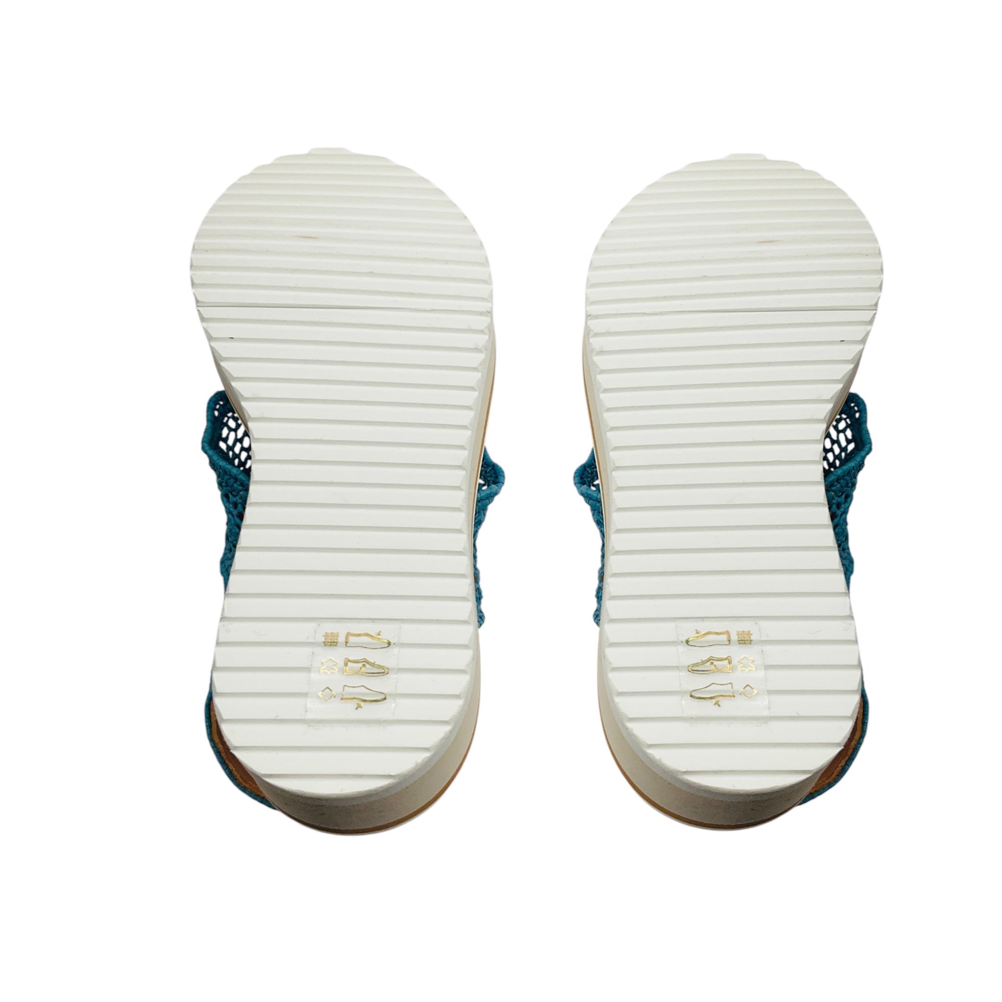 Robert Clergerie Teal Crochet Knit Cross Strap Sandals