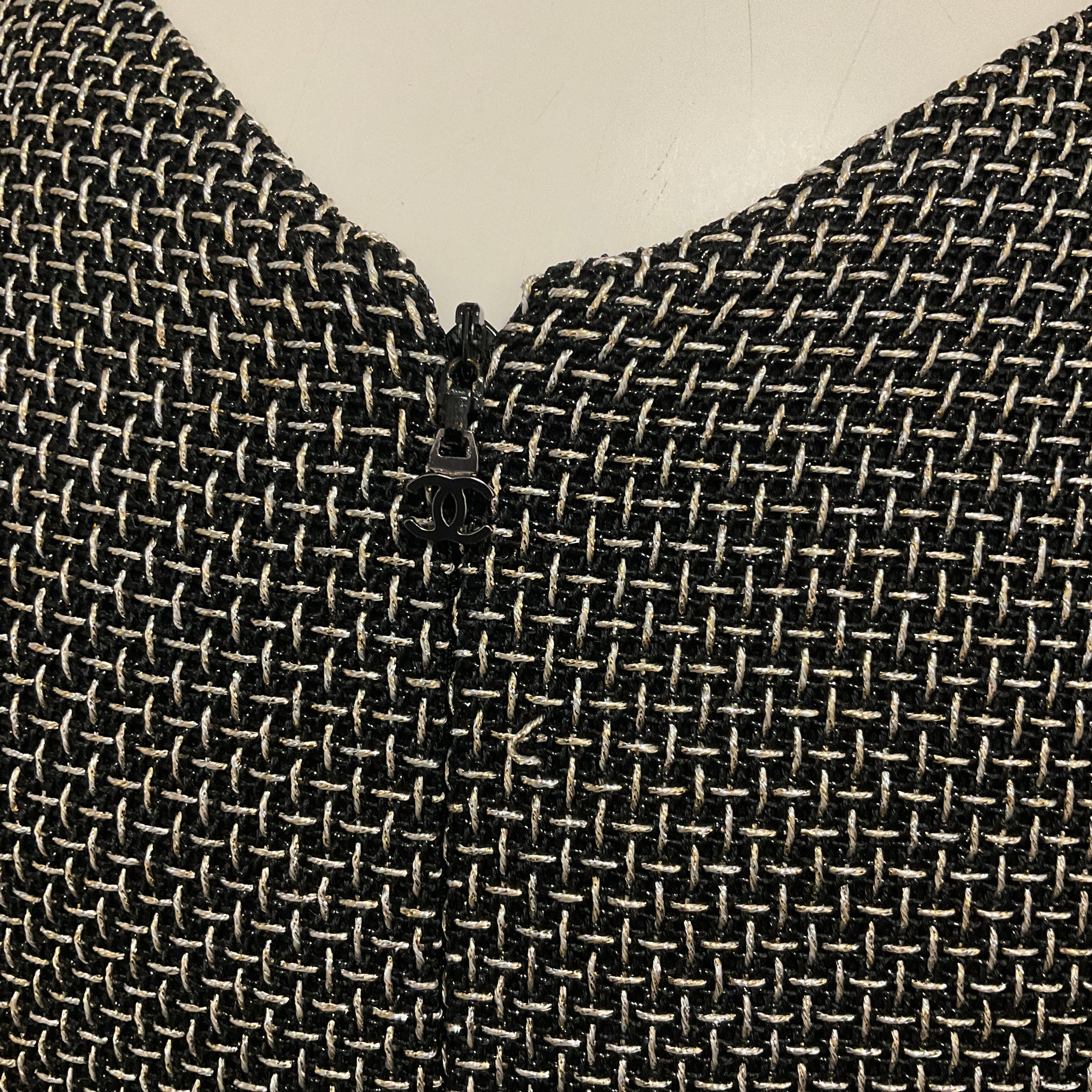 Chanel Black / Gold Metallic Woven Metal Mesh Cocktail Dress