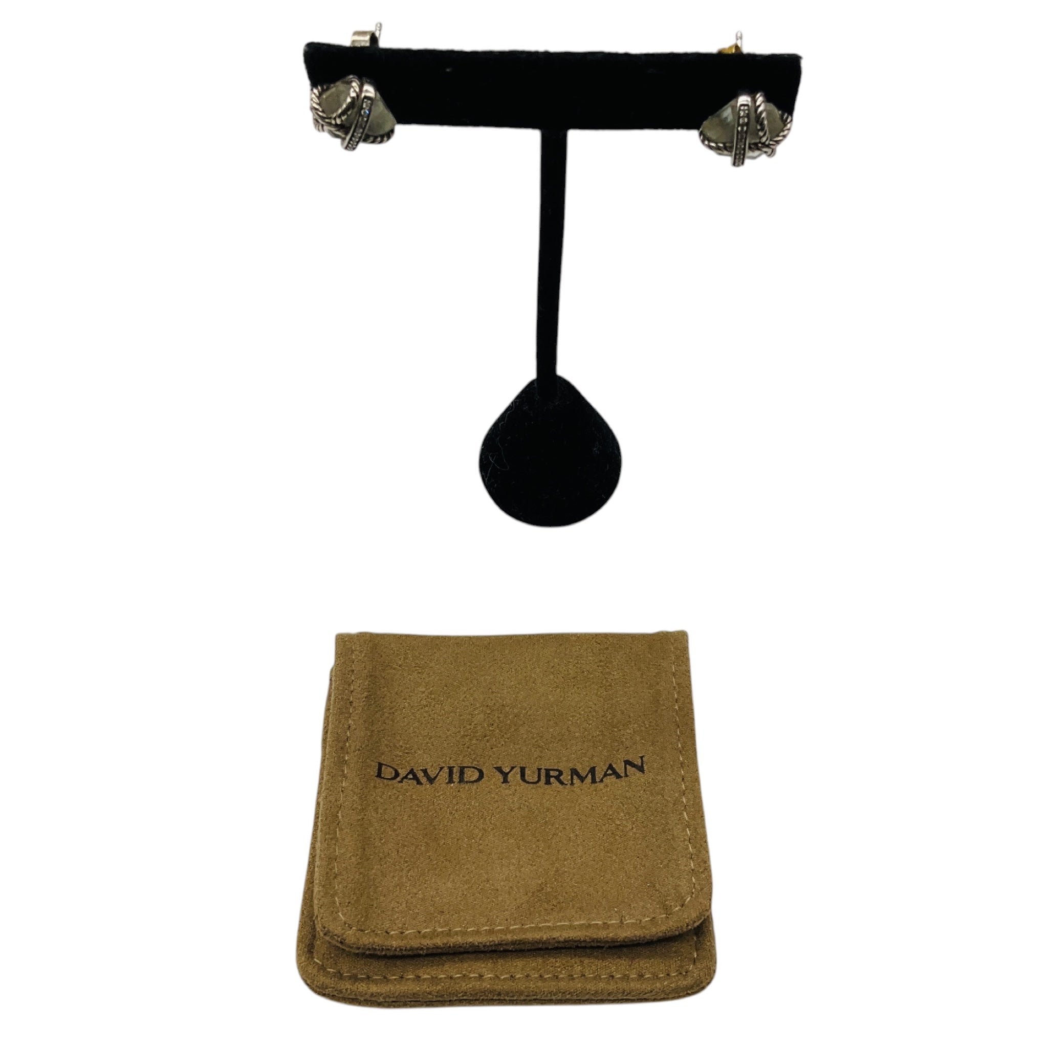 David Yurman Sterling Silver and Diamond Cable Wrap Collection 12mm Earrings with Gemstone