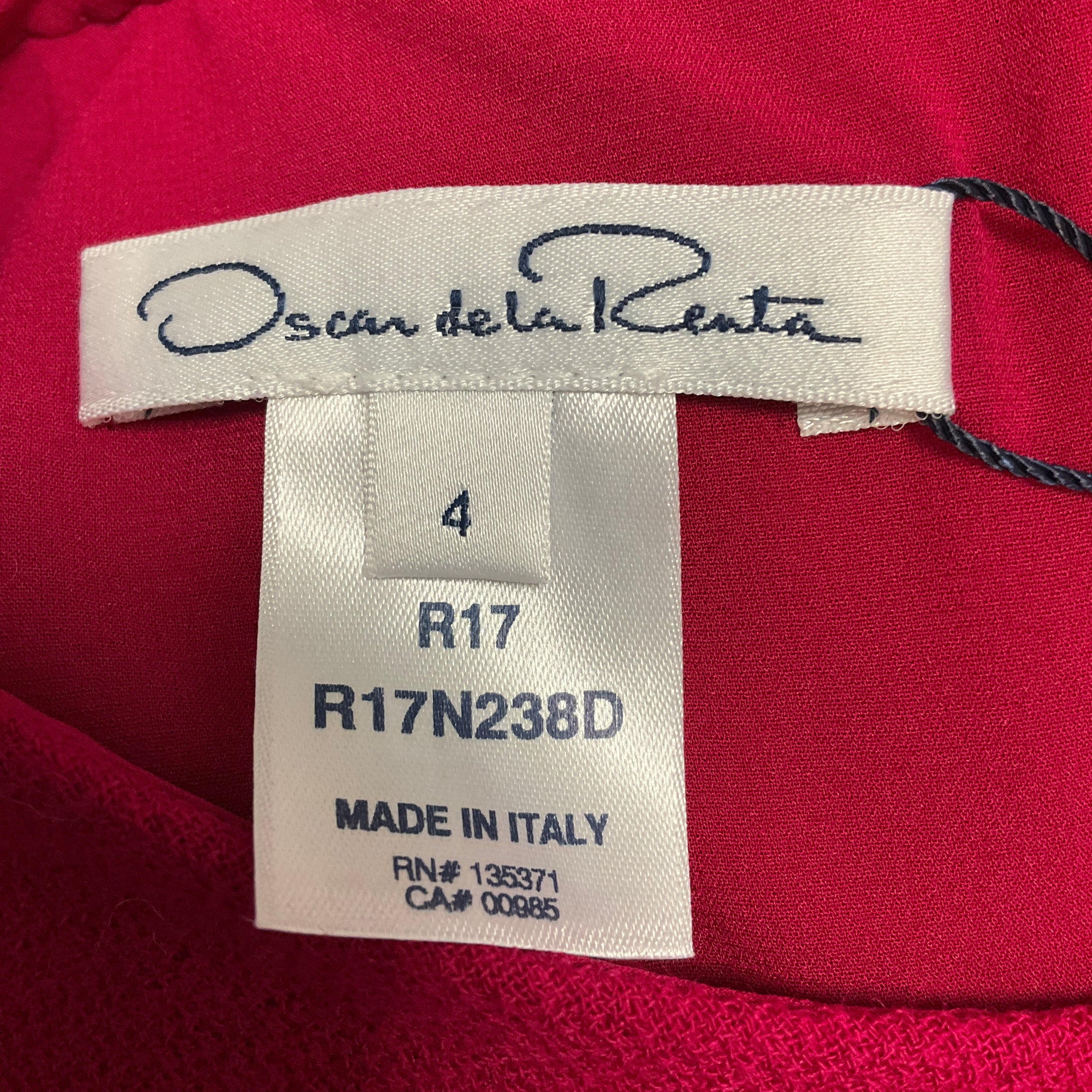 Oscar de la Renta Raspberry Sleeveless Wool Crepe Midi Cocktail Dress
