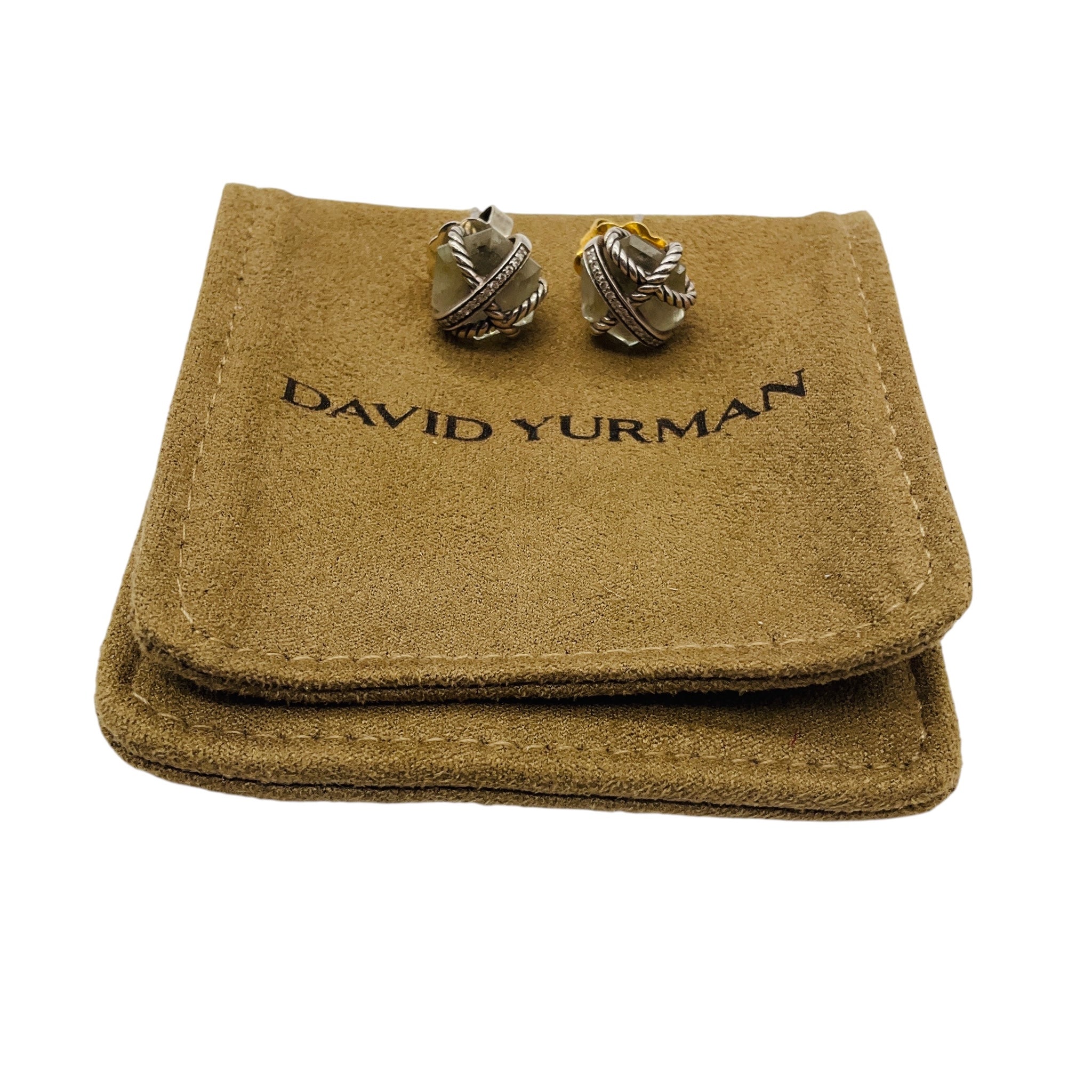 David Yurman Sterling Silver and Diamond Cable Wrap Collection 12mm Earrings with Gemstone