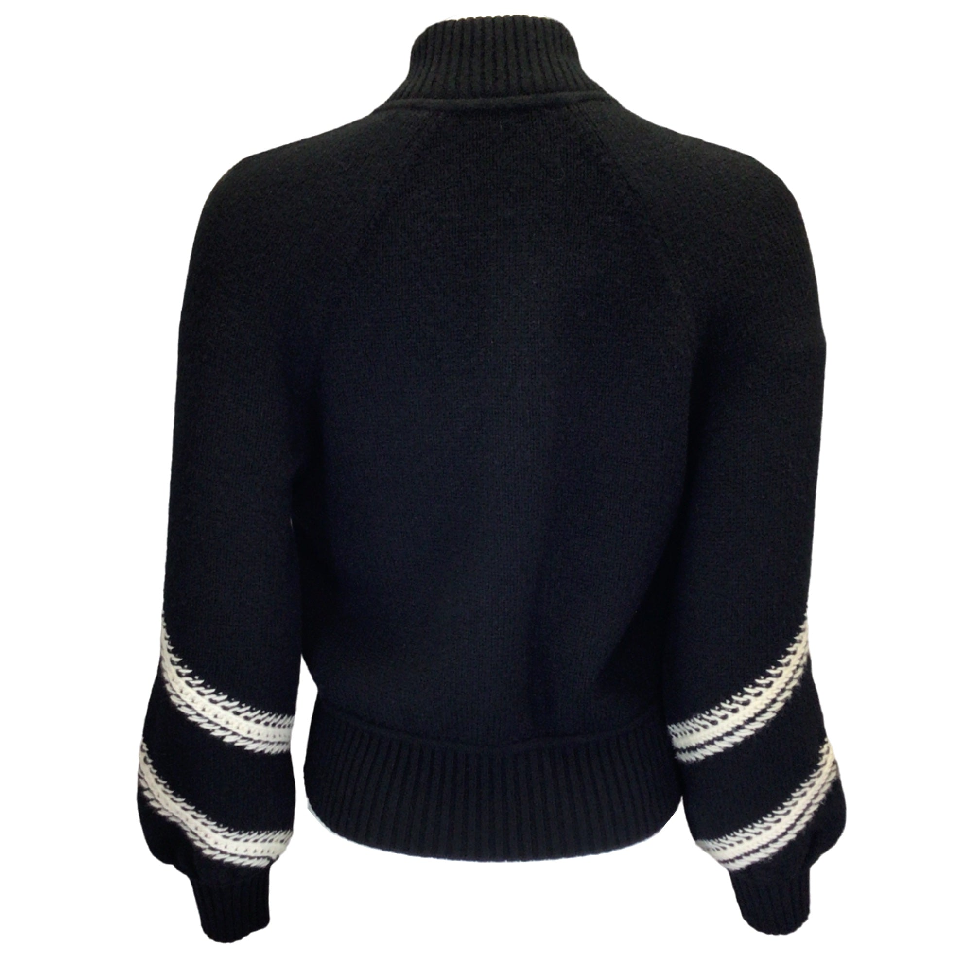 Chanel Black / Ecru 2016 Wool and Cashmere Knit Full Zip Blouson Sweater