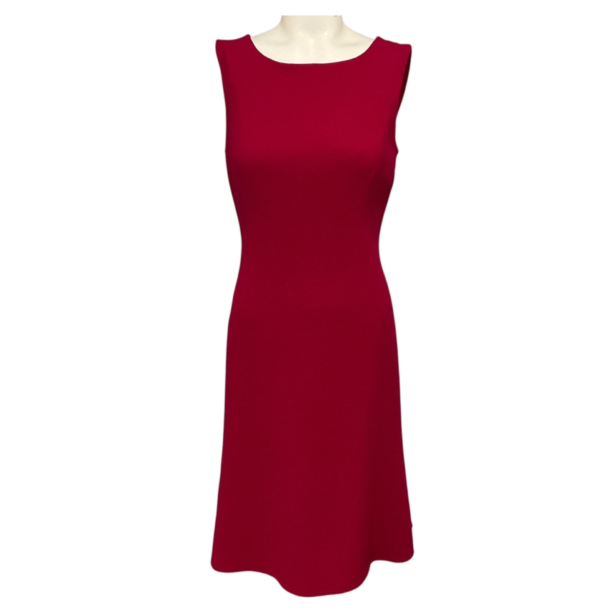 Oscar de la Renta Raspberry Sleeveless Wool Crepe Midi Cocktail Dress