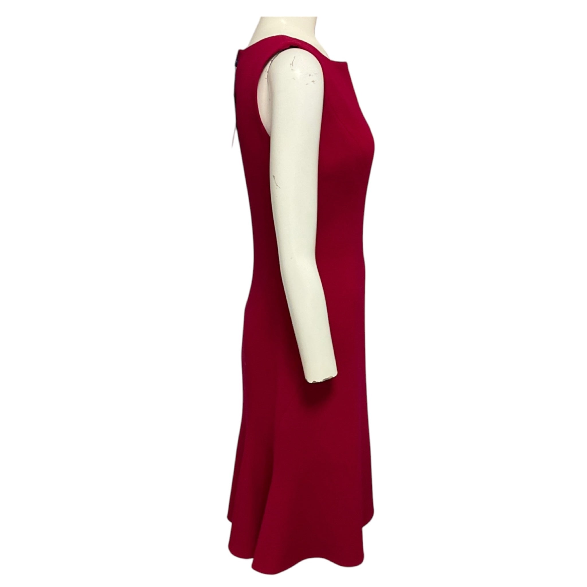 Oscar de la Renta Raspberry Sleeveless Wool Crepe Midi Cocktail Dress