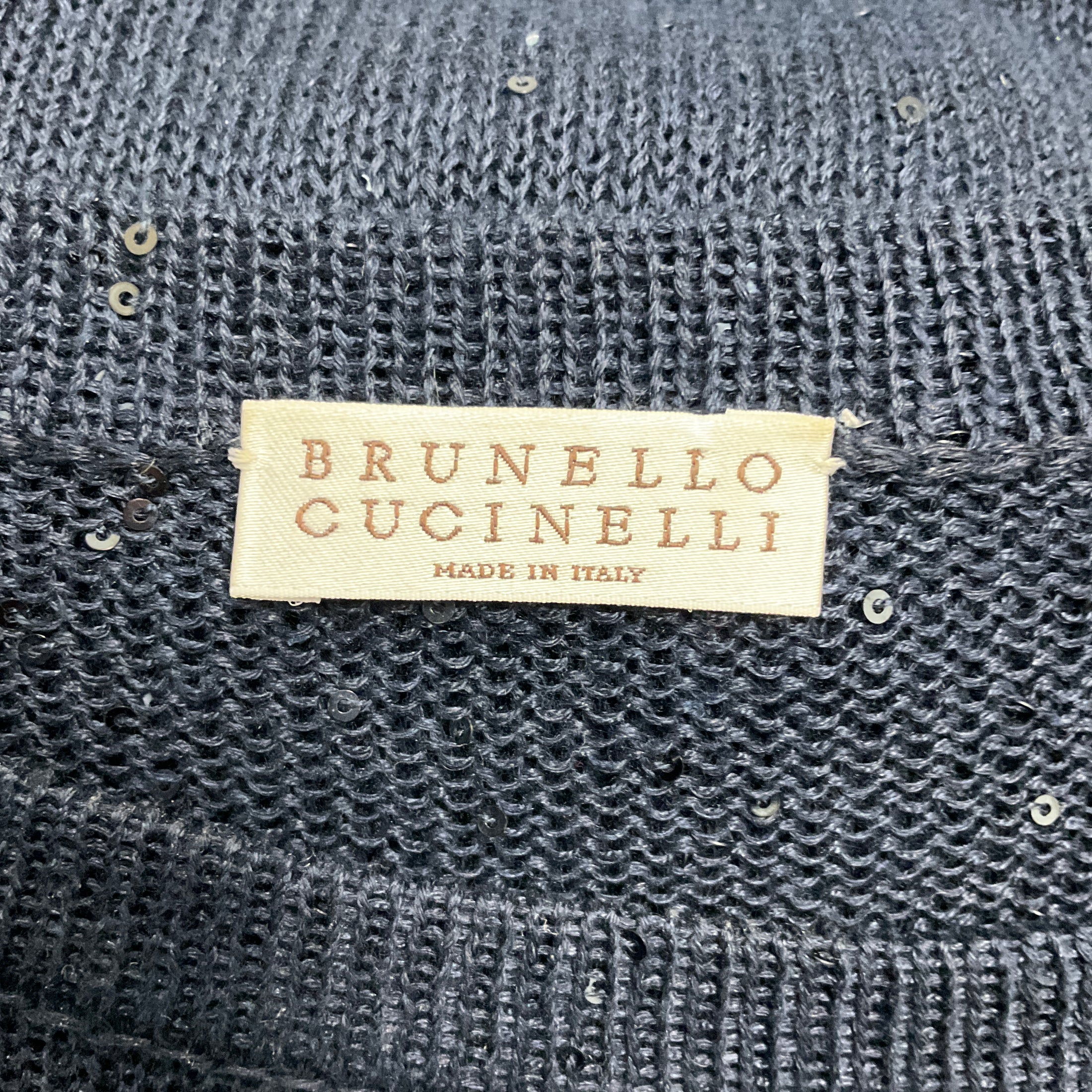 Brunello Cucinelli Navy Blue Sequined Knit Sweater