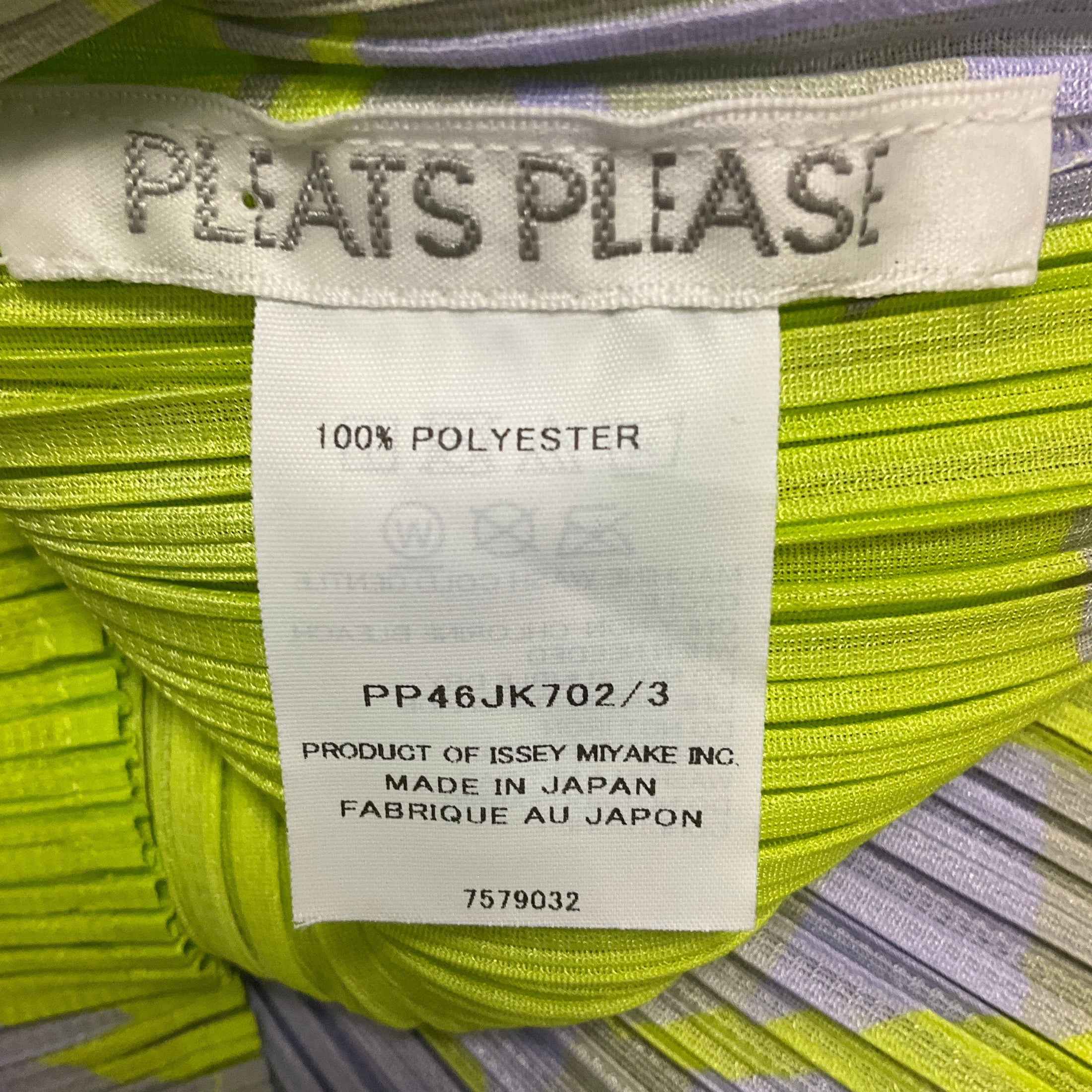 Pleats Please by Issey Miyake Lime Green / Lavender Purple Pleated Short Sleeved Top