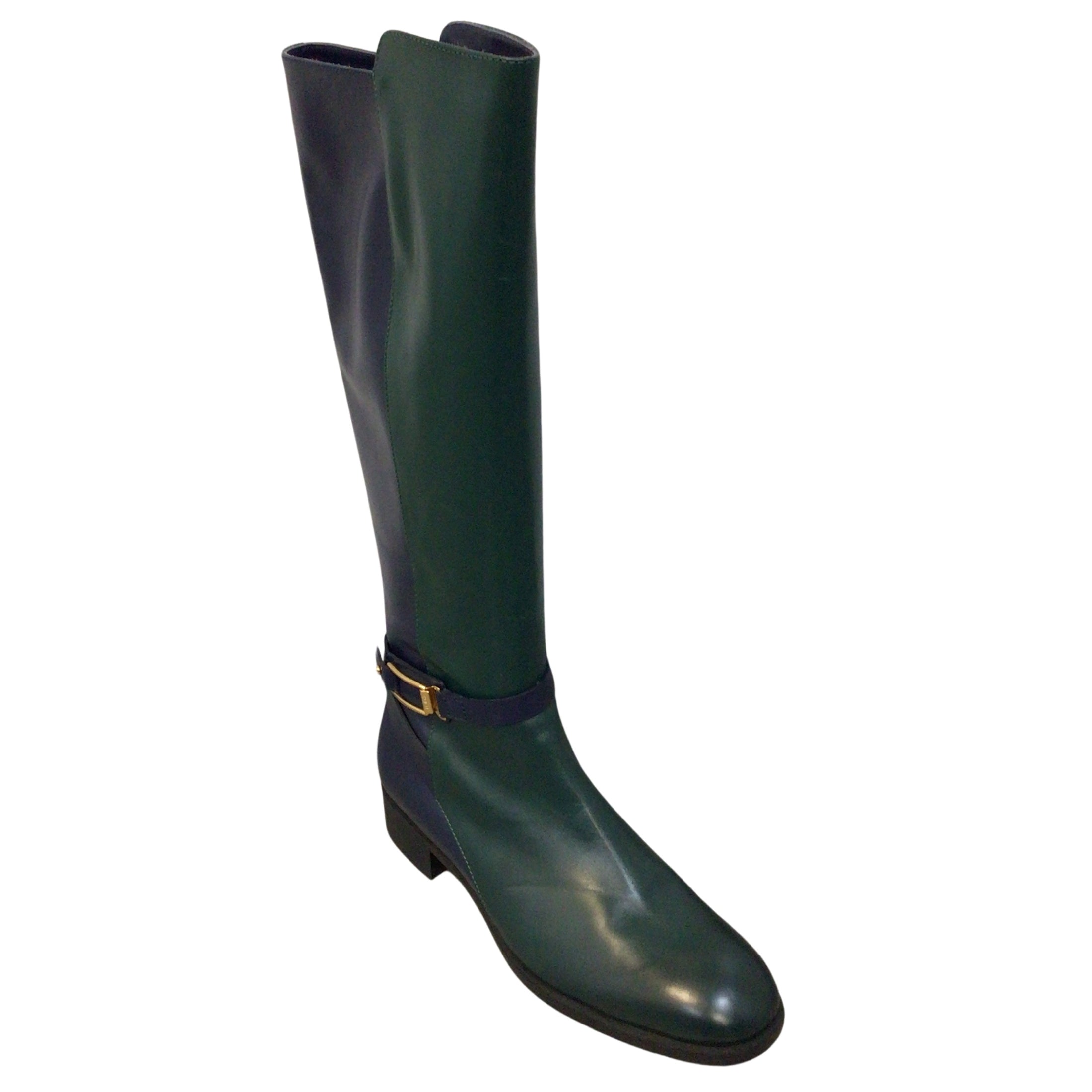 Tod's Navy Blue / Green Knee-High Leather Boots