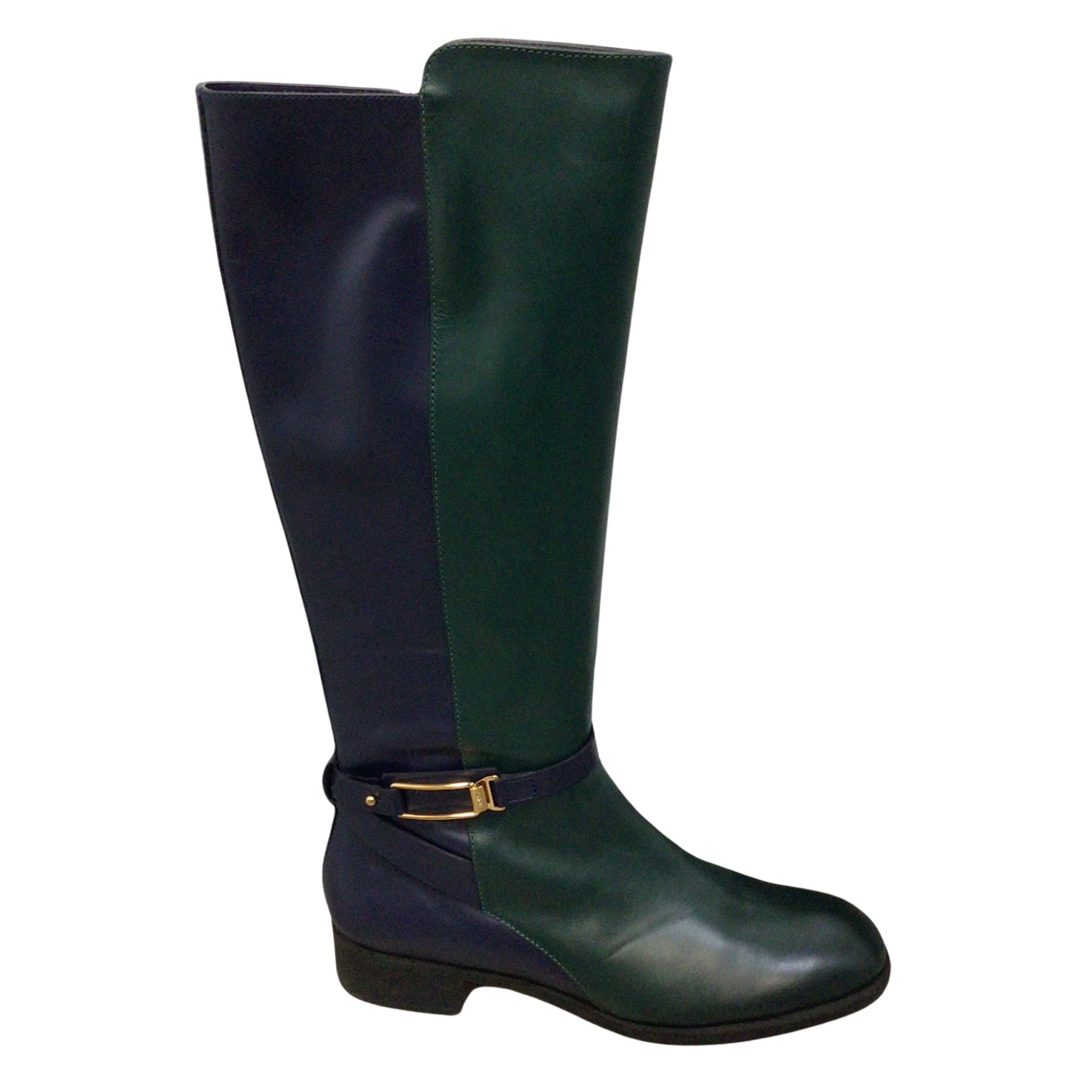 Tod's Navy Blue / Green Knee-High Leather Boots