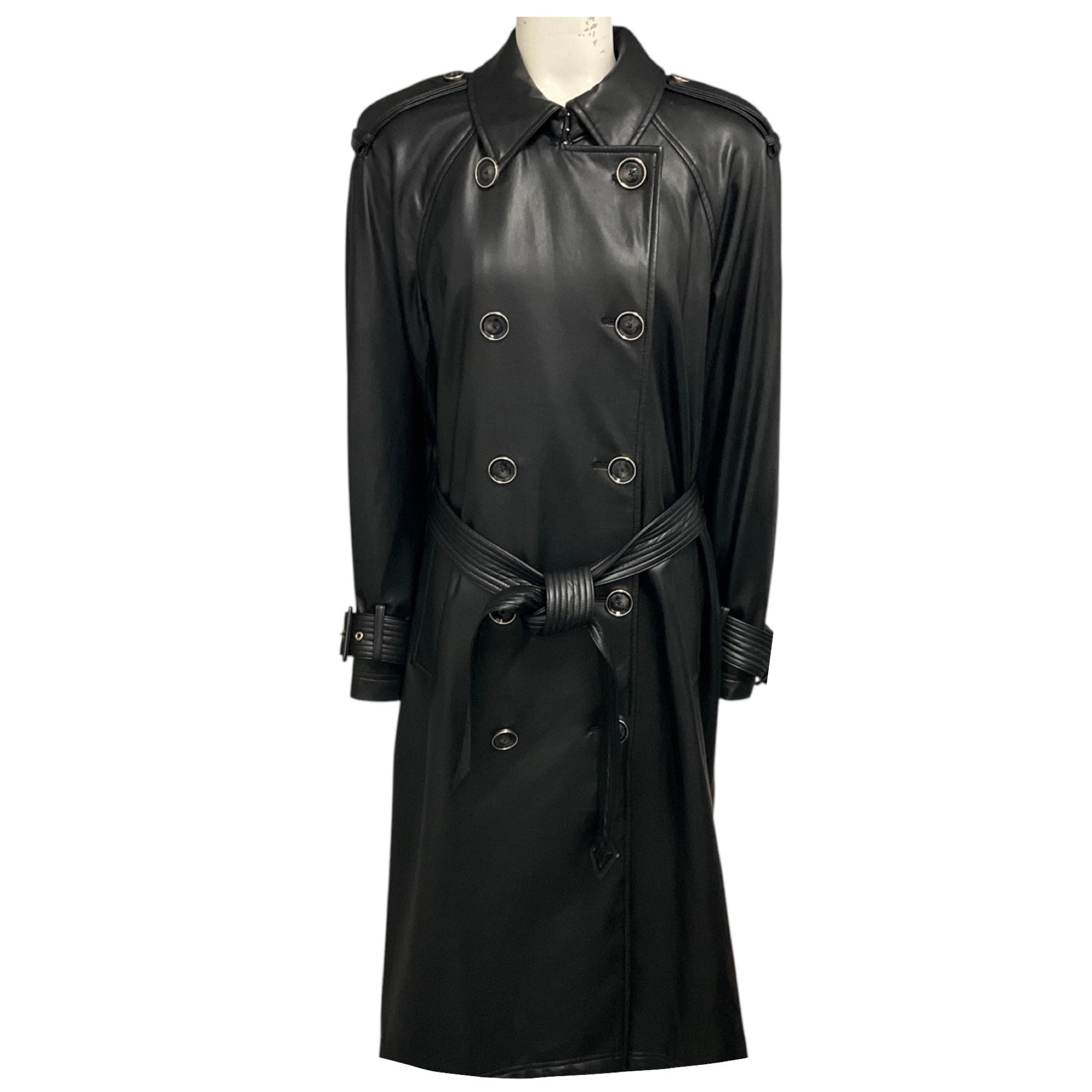 Veronica Beard Black Conneley Vegan Leather Dickey Trench Coat