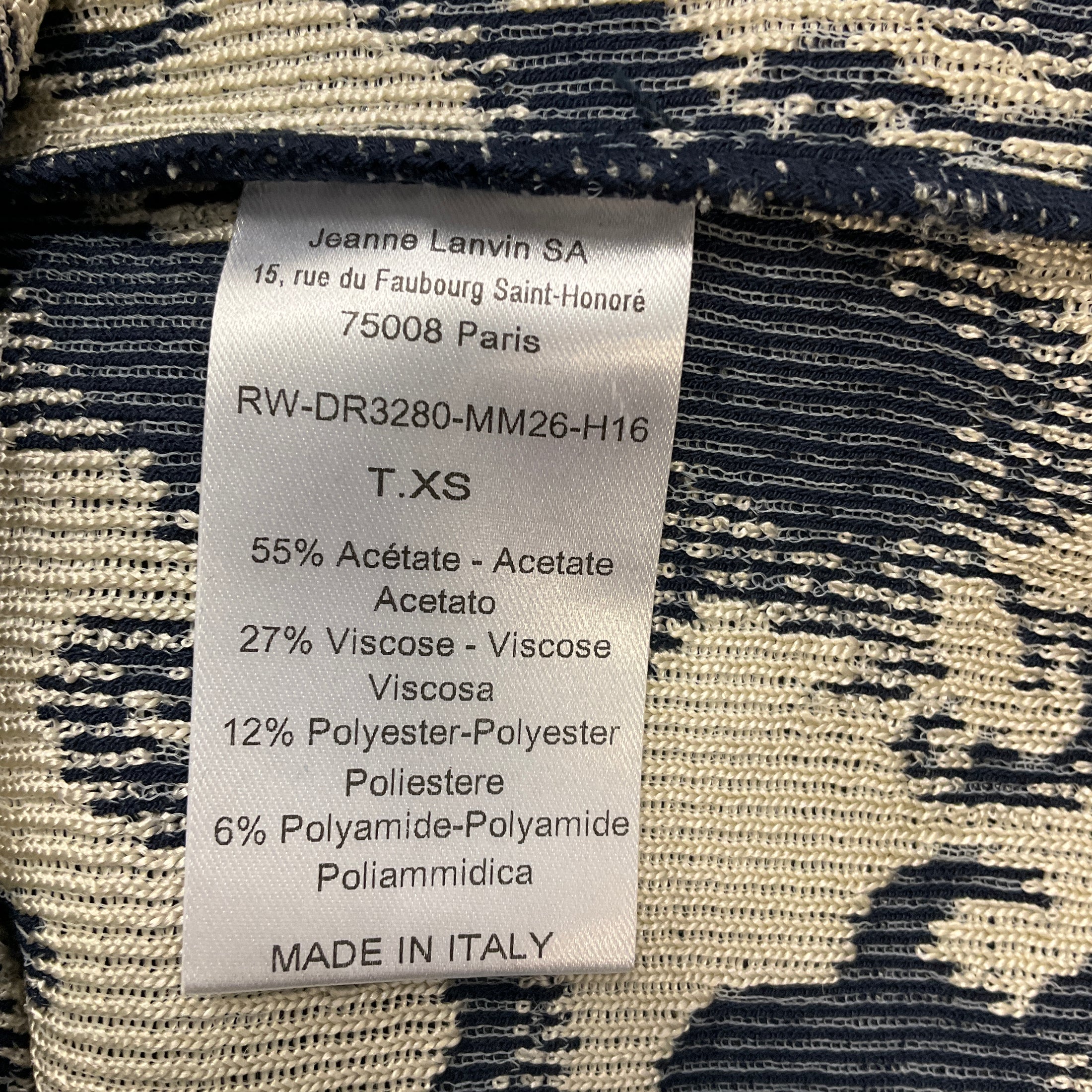 Lanvin Navy Blue / Cream Sleeveless Jacquard Knit Cocktail Dress