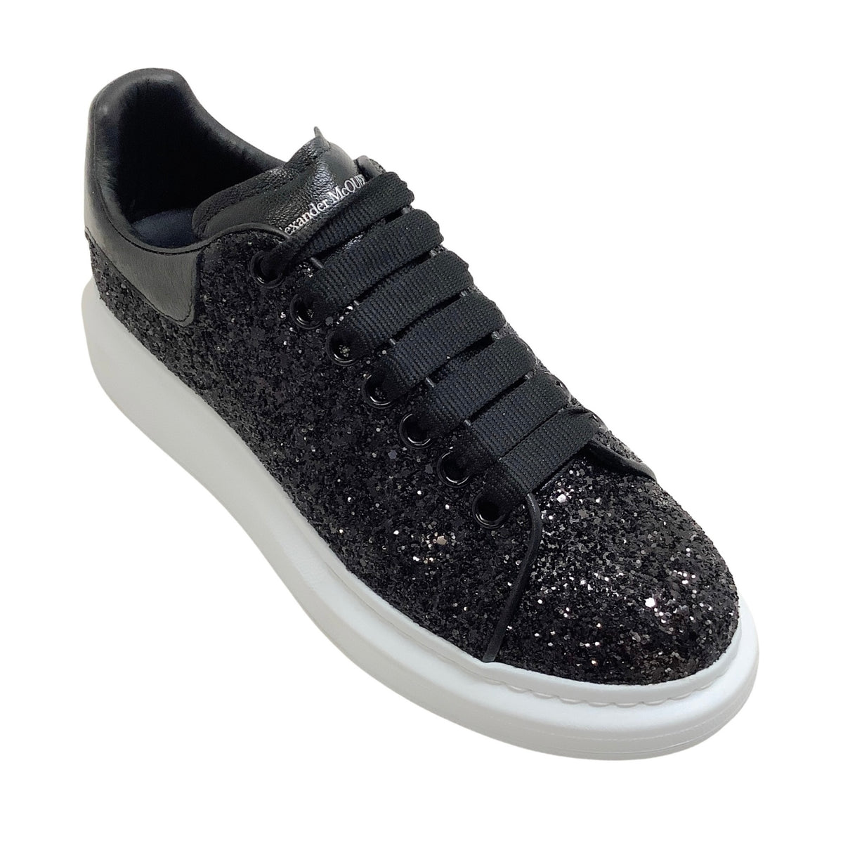 Alexander McQueen Black / White Oversized Black Glitter Sneakers