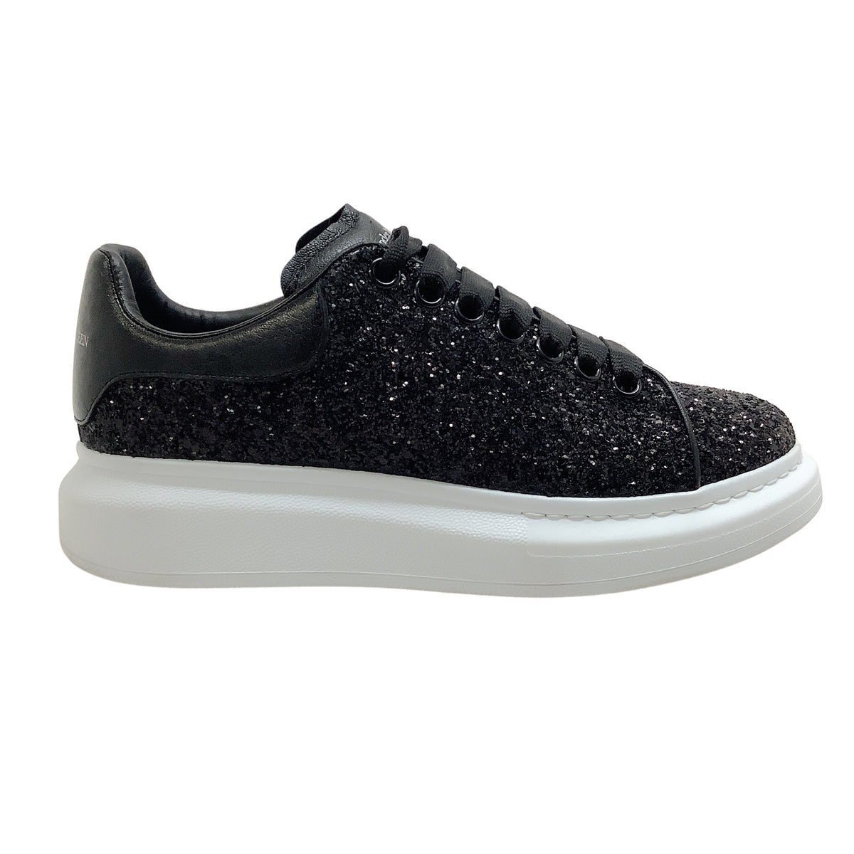 Alexander McQueen Black / White Oversized Black Glitter Sneakers