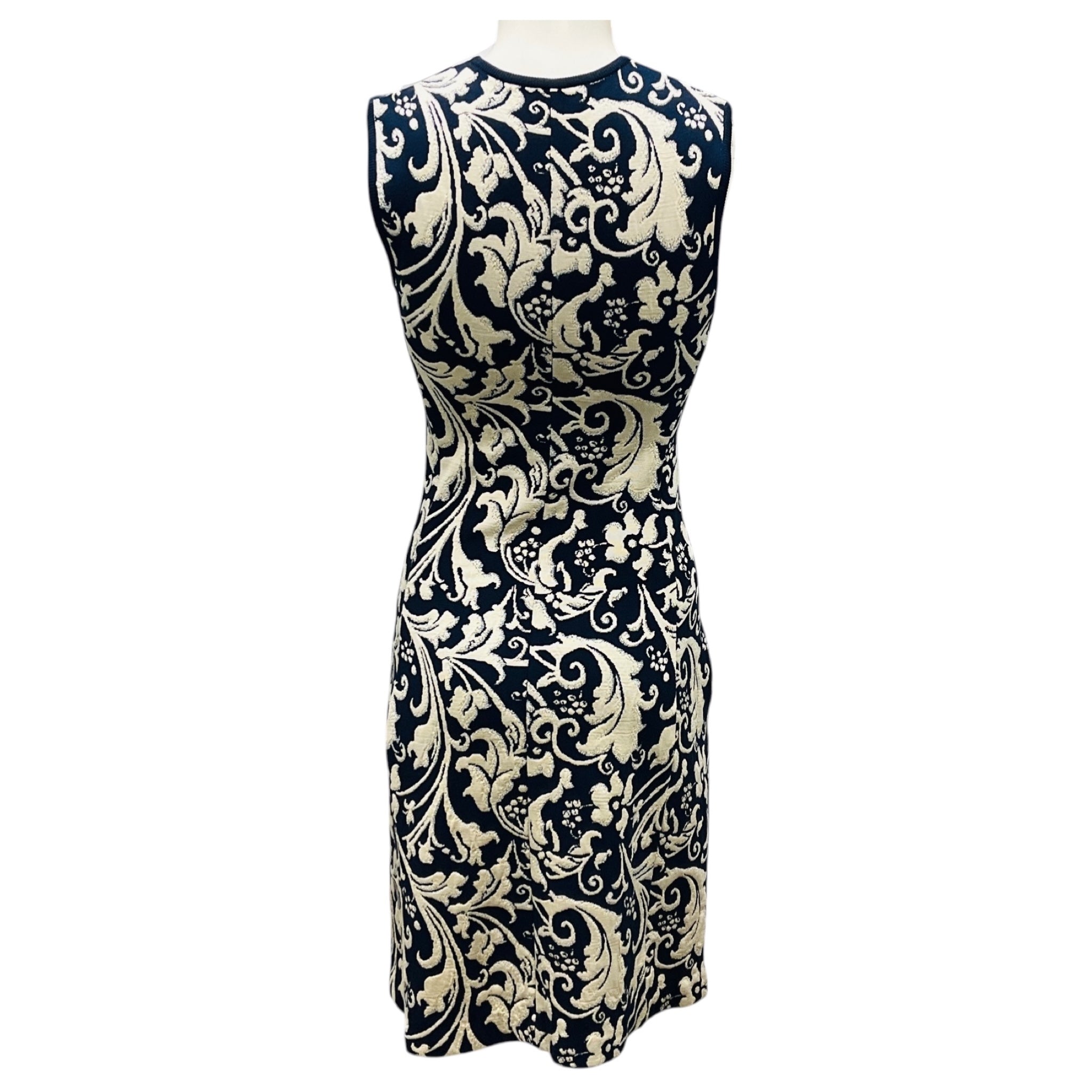 Lanvin Navy Blue / Cream Sleeveless Jacquard Knit Cocktail Dress