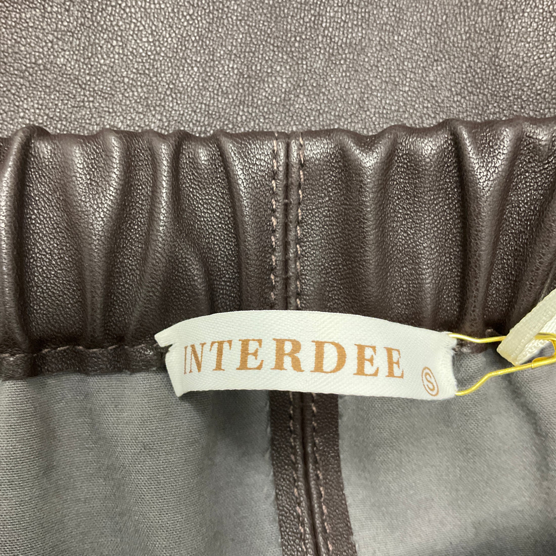 Interdee Brown Stretch Lamb Leather Midi Skirt