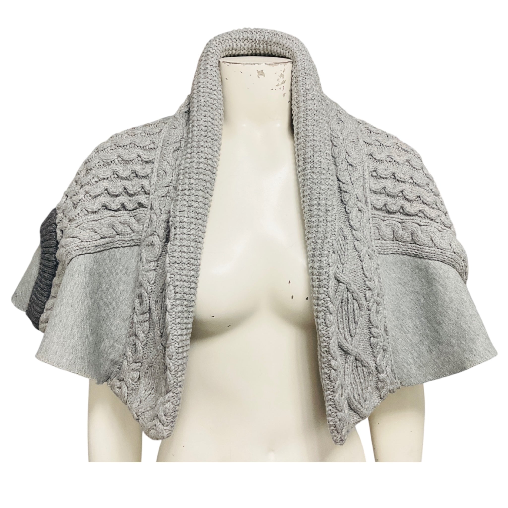 Burberry Grey Melange Jersey and Cable Knit Cropped Shrug / Cape