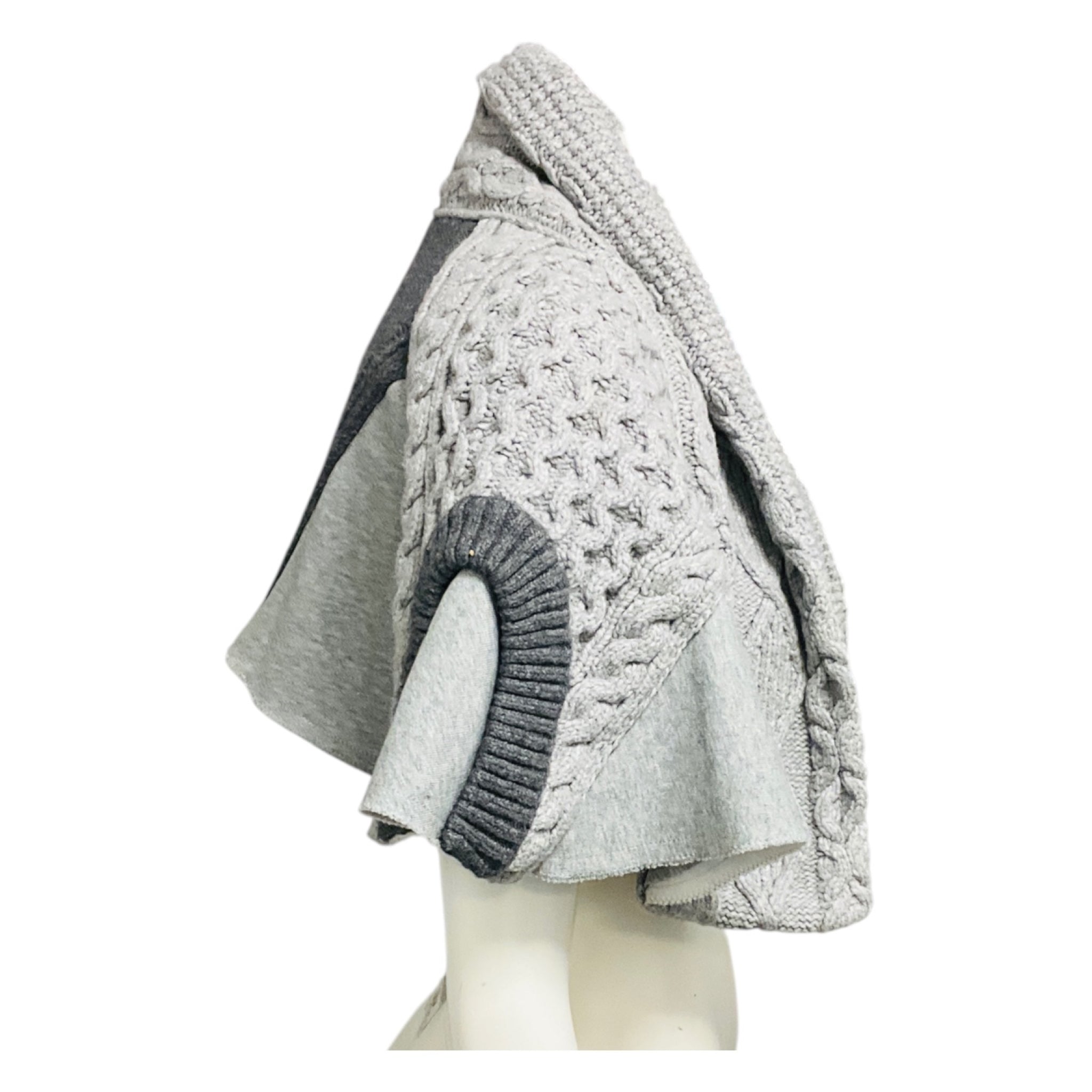 Burberry Grey Melange Jersey and Cable Knit Cropped Shrug / Cape