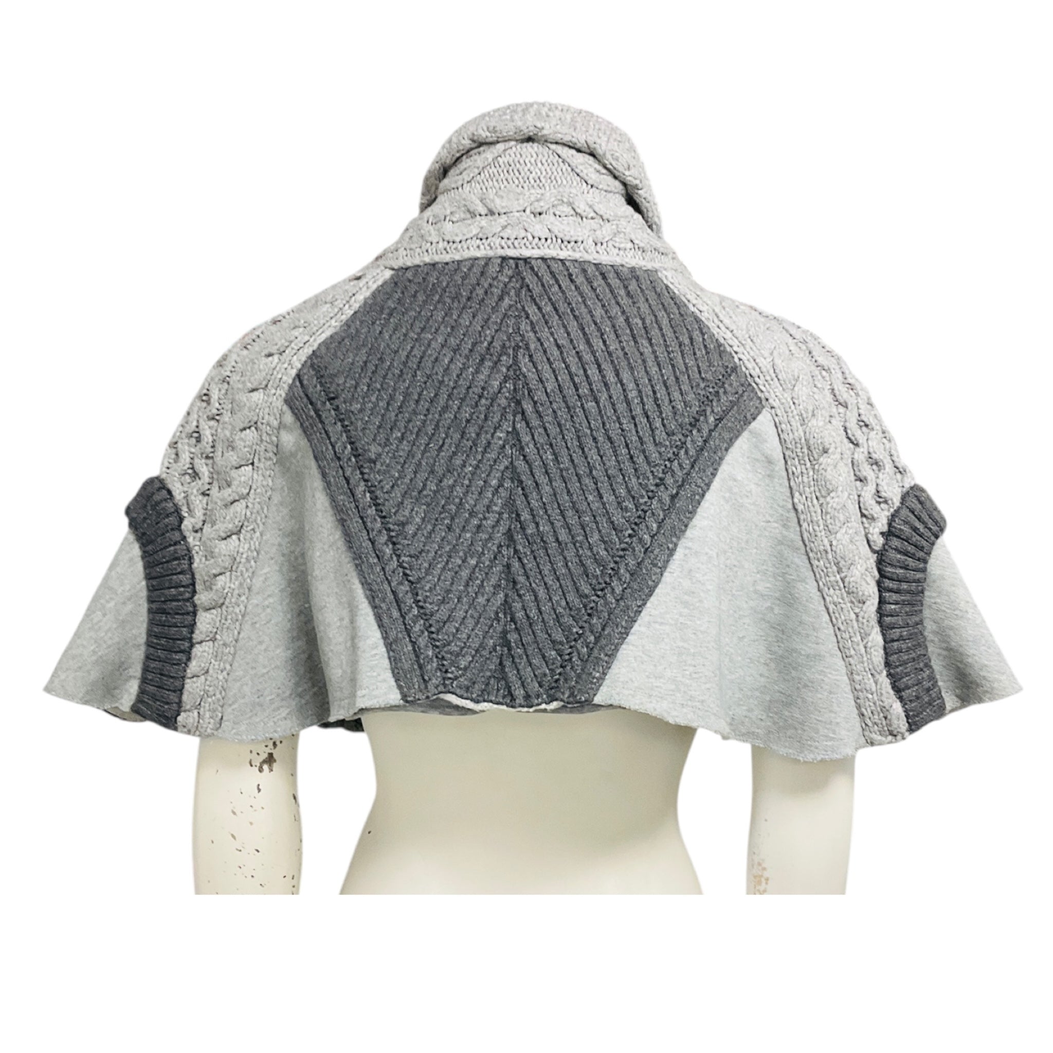 Burberry Grey Melange Jersey and Cable Knit Cropped Shrug / Cape