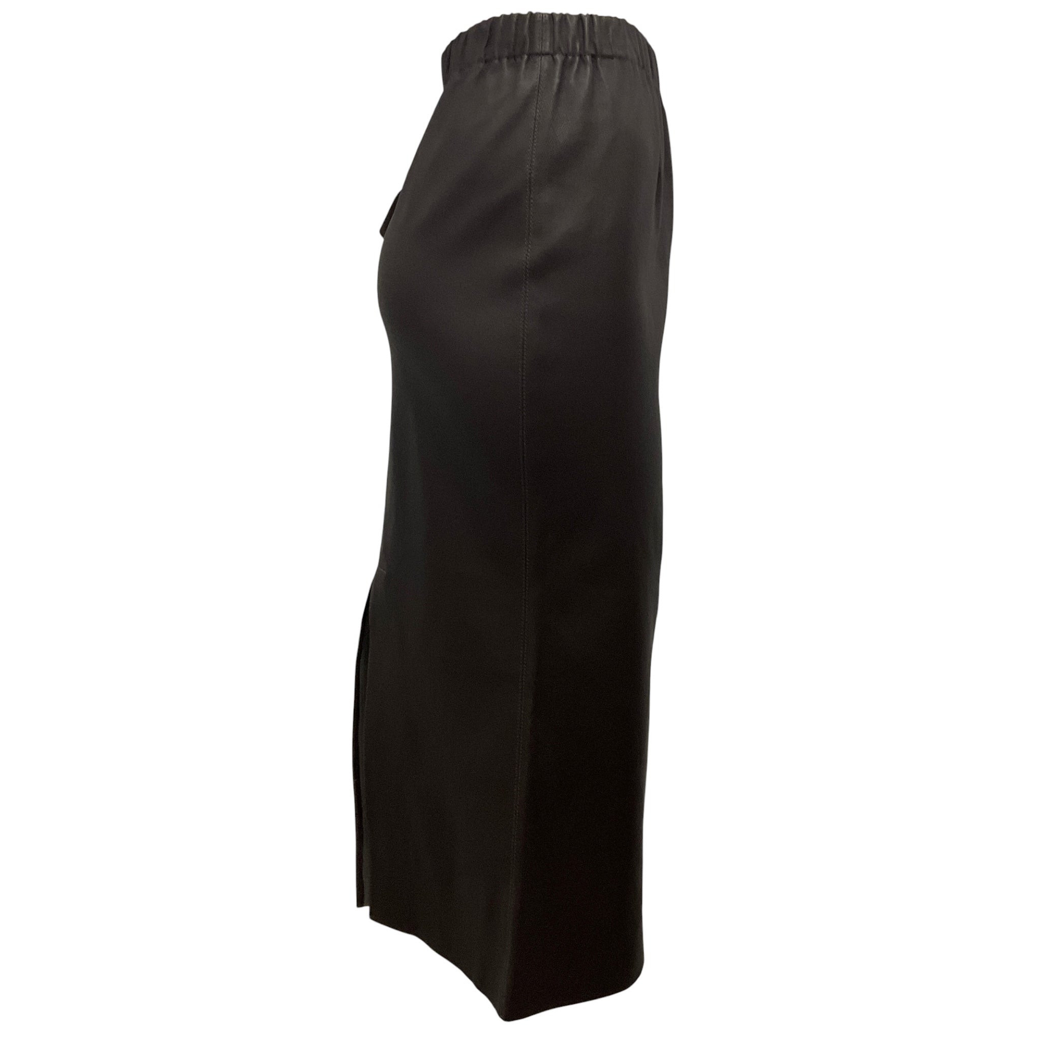 Interdee Brown Stretch Lamb Leather Midi Skirt