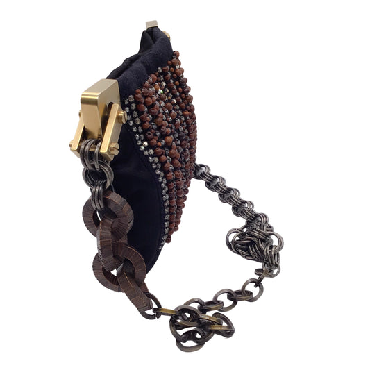 Lanvin Black Beaded and Rhinestone Embellished Silk Shoulder Bag