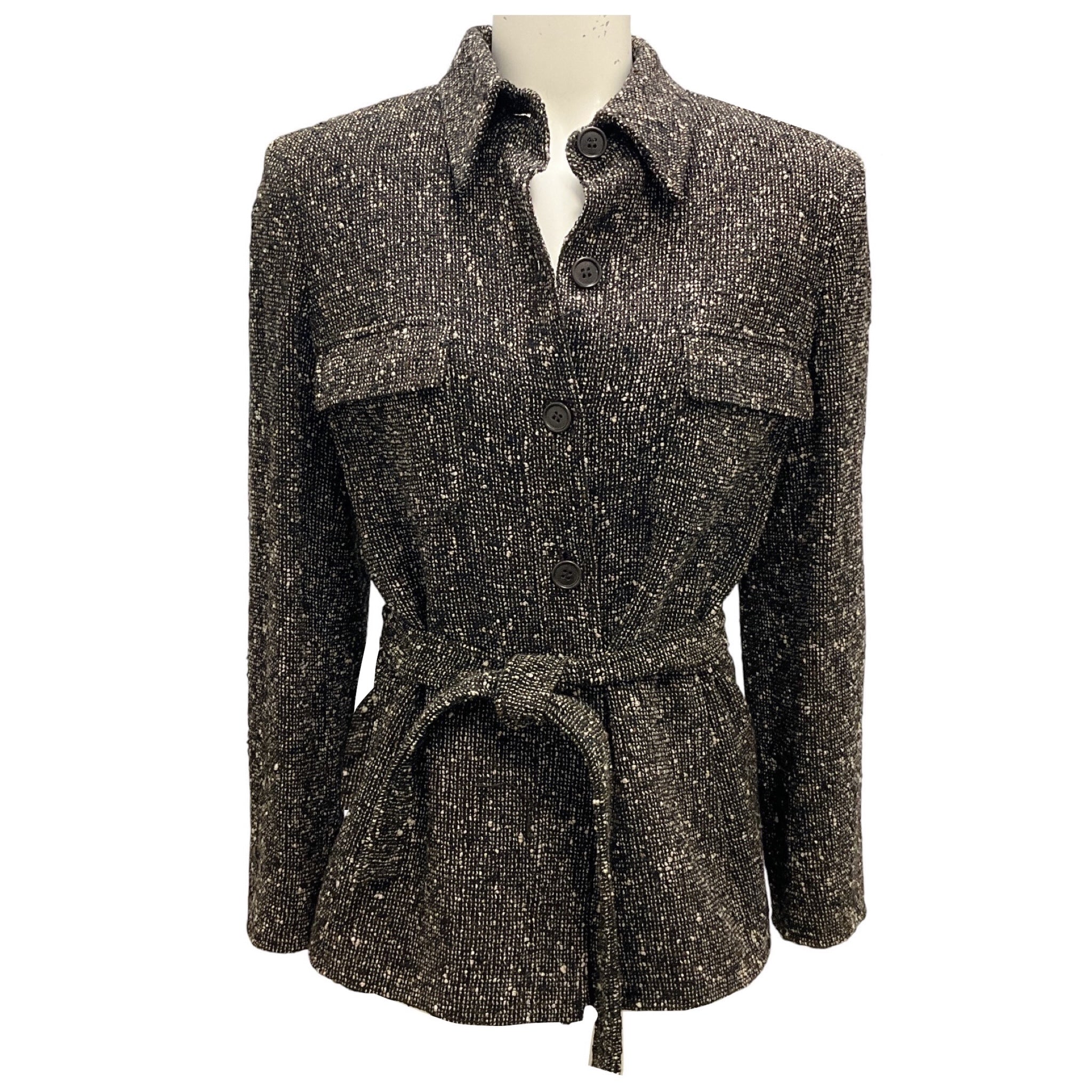 Max Mara Brown / Ivory Wool Tweed Jacket with Belt