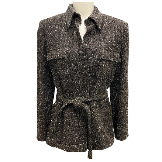 Max Mara Brown / Ivory Wool Tweed Jacket with Belt