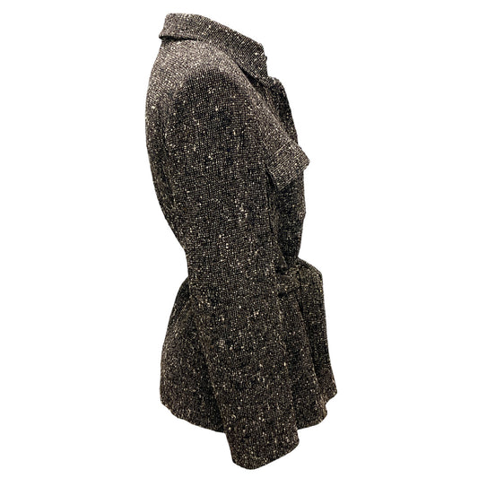 Max Mara Brown / Ivory Wool Tweed Jacket with Belt
